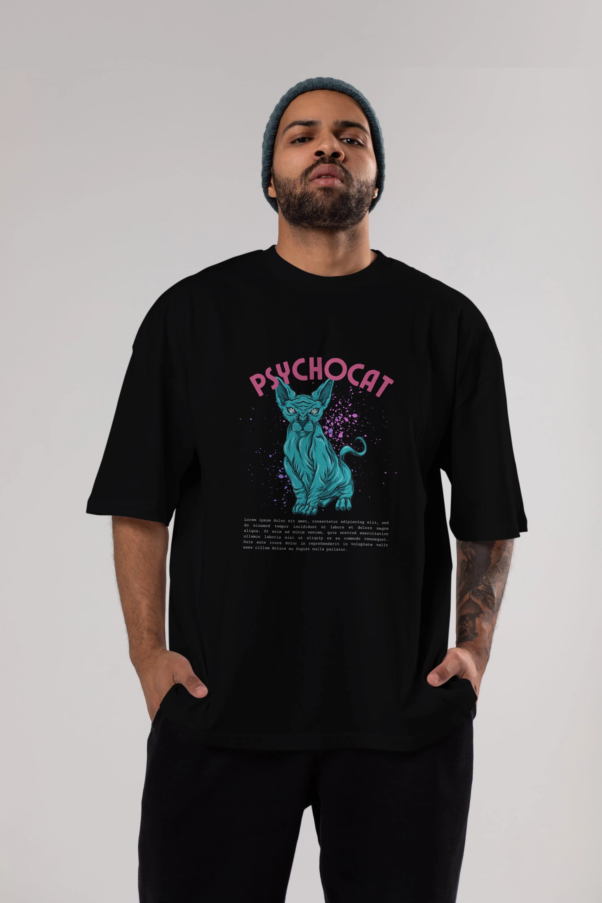 Psychocat Ön Baskılı Oversize t-shirt Erkek Kadın Unisex