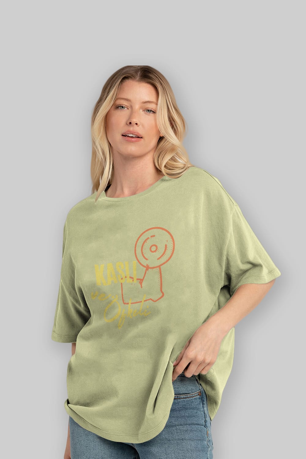 Kaslı ve Öfkeli Yazılı Ön Baskılı Oversize t-shirt Erkek Kadın Unisex
