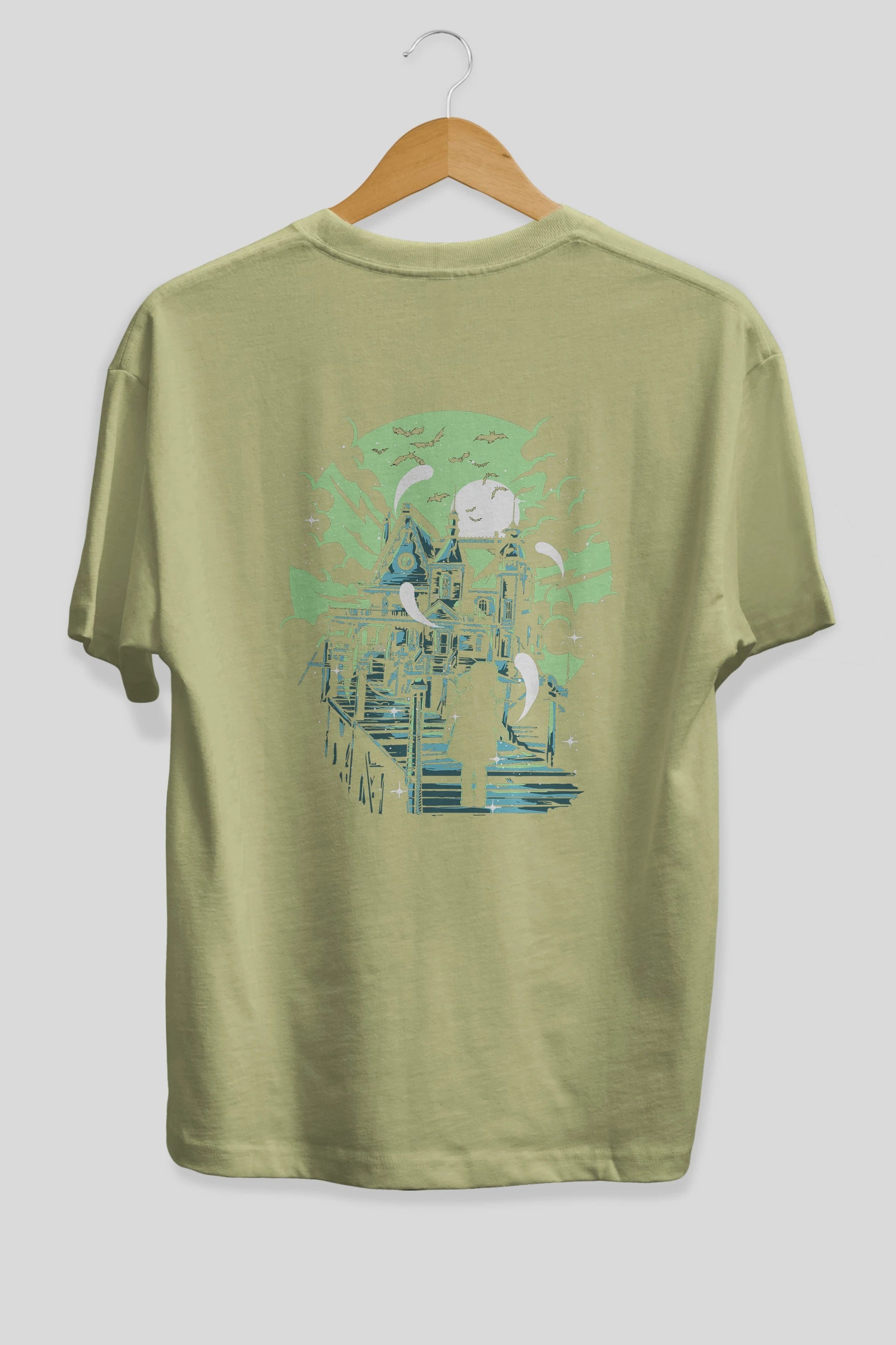 Haunted House Arka Baskılı Oversize t-shirt Erkek Kadın Unisex %100 Pamuk