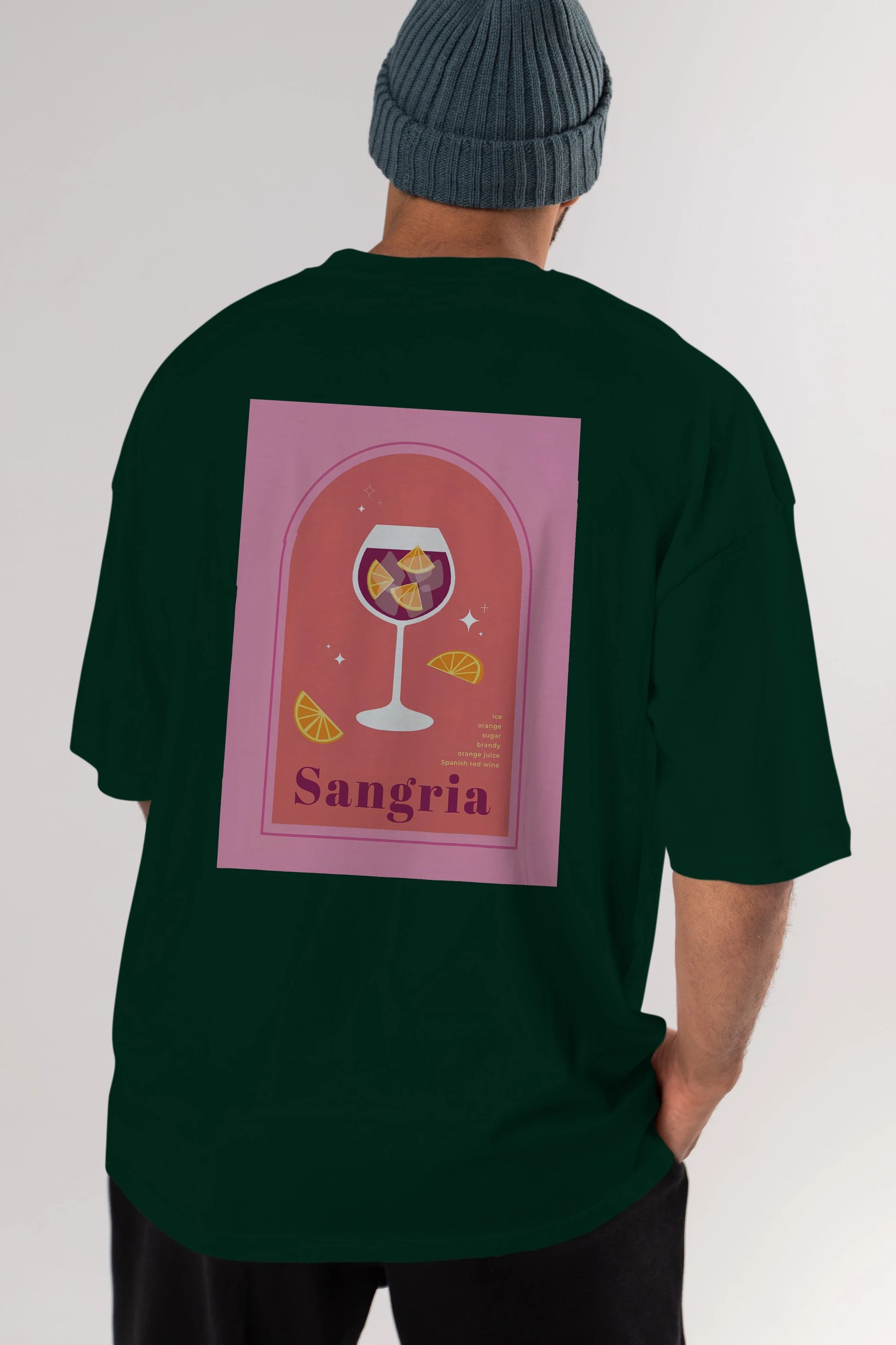 Sangria Arka Baskılı Oversize t-shirt Erkek Kadın Unisex %100 Pamuk Bisiklet Yaka tişort