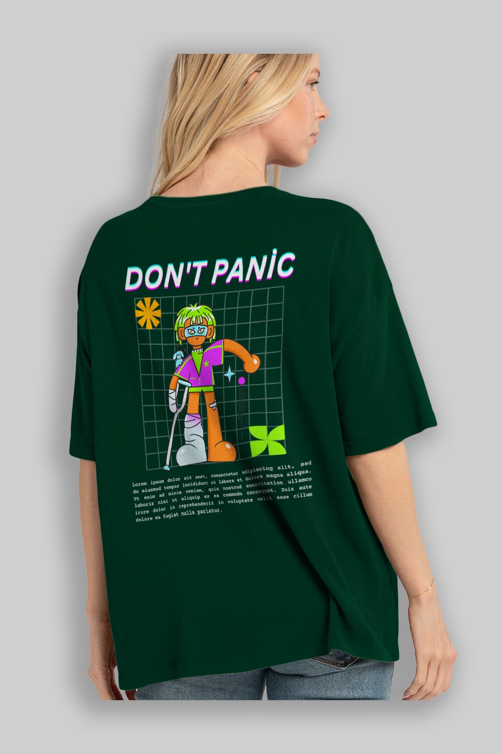 Dont Panic Yazılı Arka Baskılı Oversize t-shirt Erkek Kadın Unisex