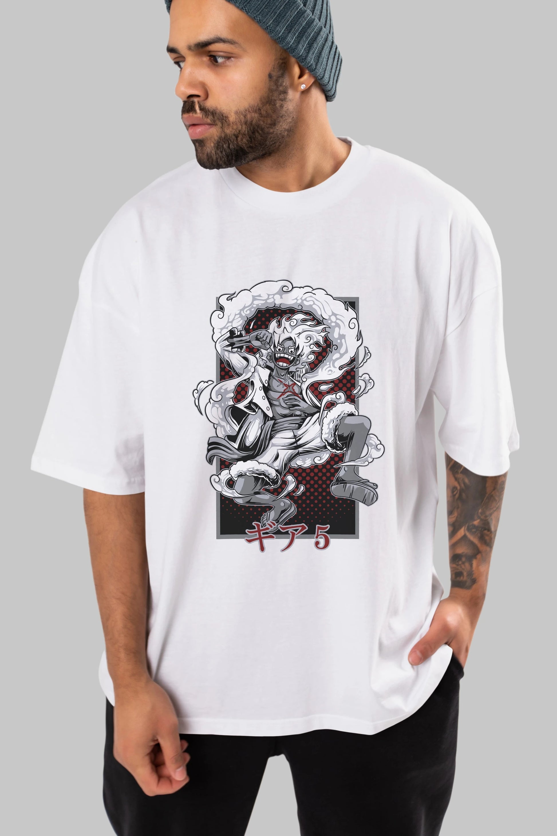 LUFFY GEAR 5 Anime Ön Baskılı Oversize t-shirt %100 pamuk Erkek Kadın Unisex