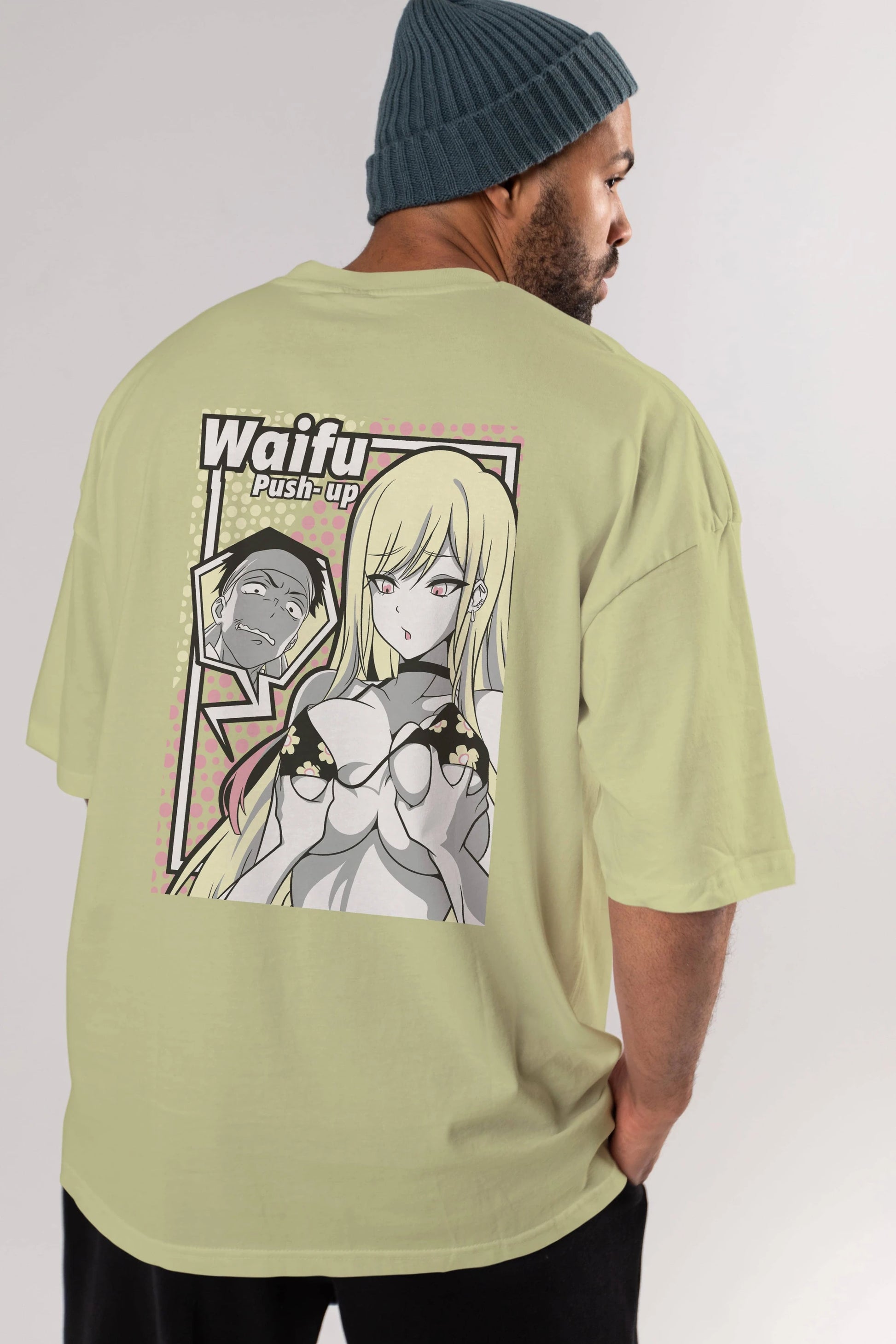 Waifu PushUp Anime Arka Baskılı Oversize t-shirt Erkek Kadın Unisex