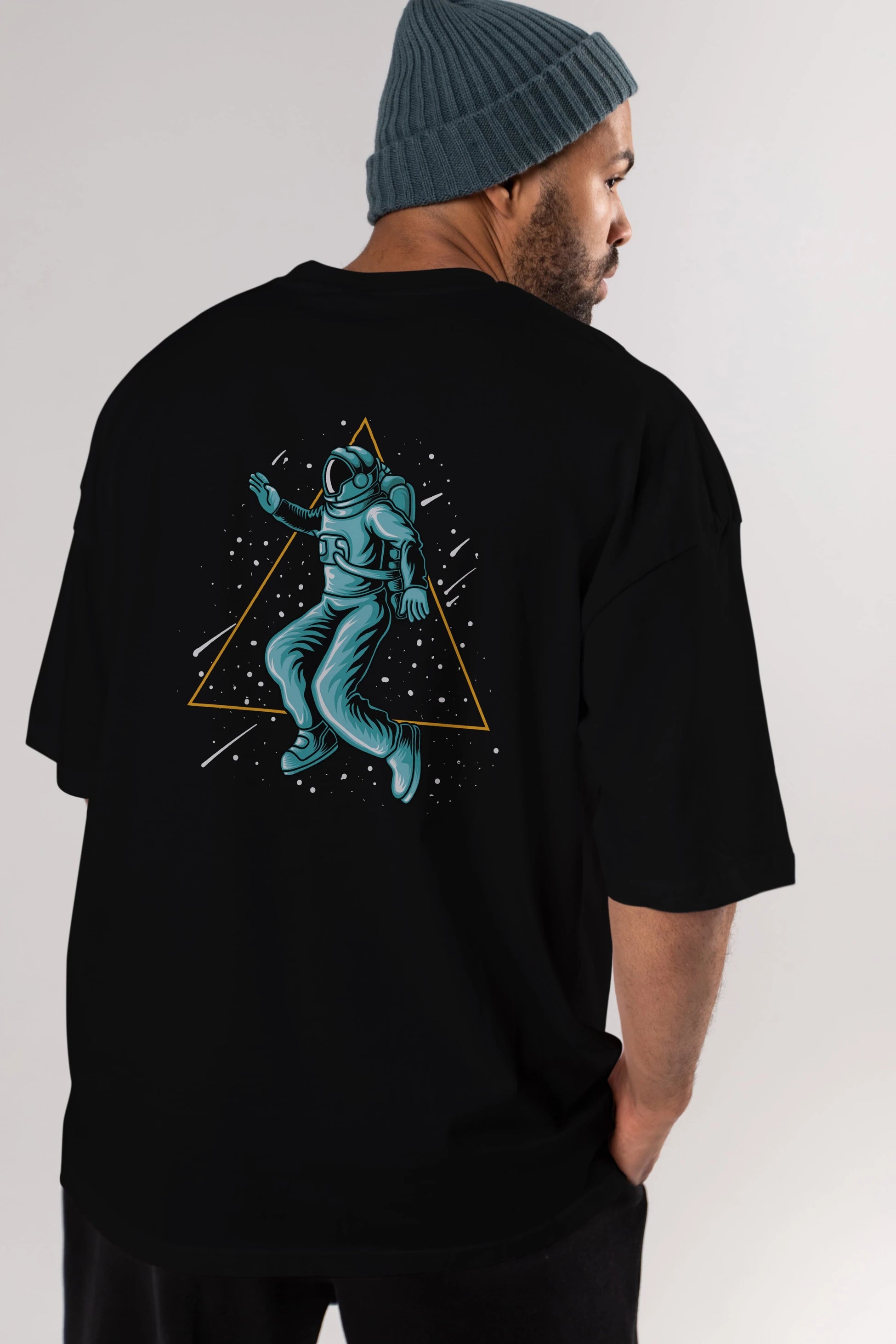 Astronaut Starry Triangle Arka Baskılı Oversize t-shirt Erkek Kadın Unisex