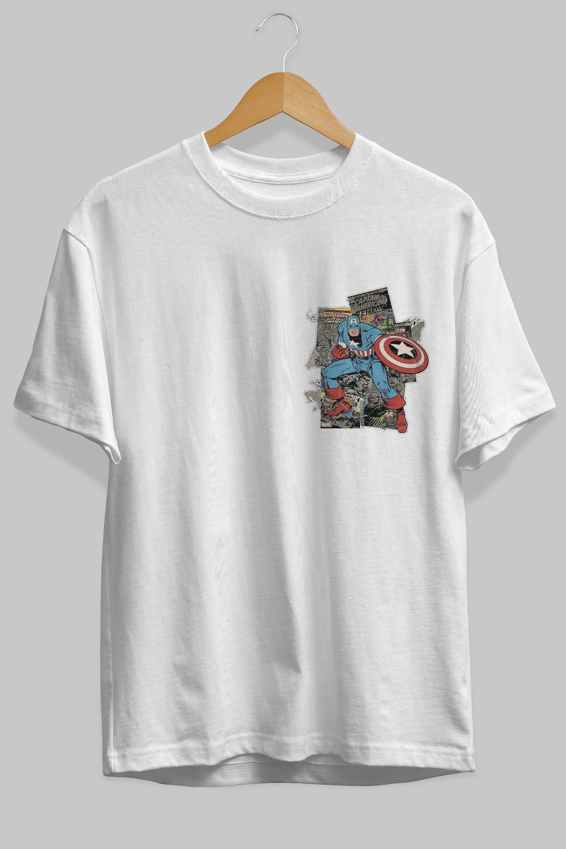 Captain America (2) Ön Sol Baskılı Oversize t-shirt Erkek Kadın Unisex %100 Pamuk Bisiklet Yaka tişort