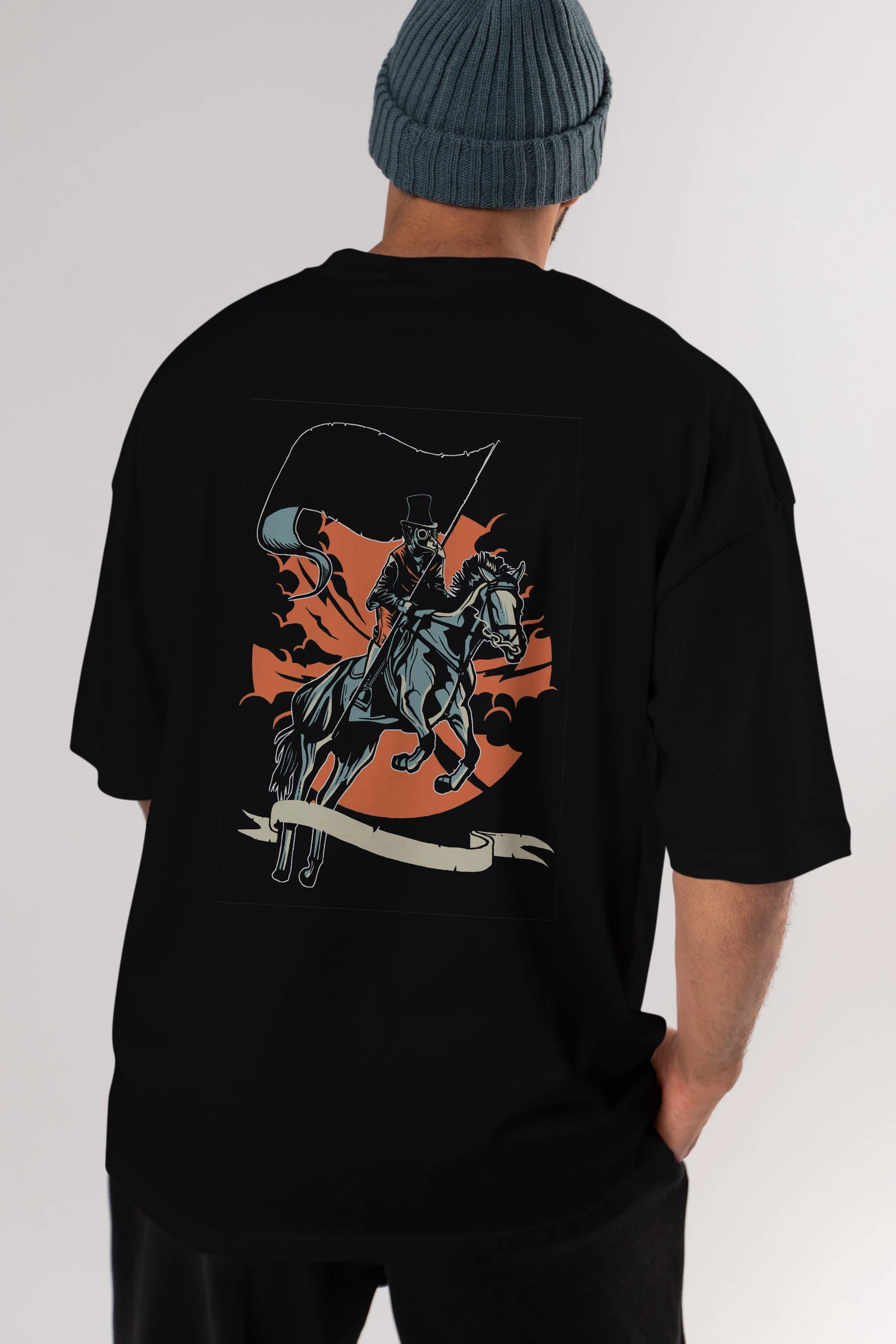 Plague Doctor Arka Baskılı Oversize t-shirt Erkek Kadın Unisex %100 Pamuk