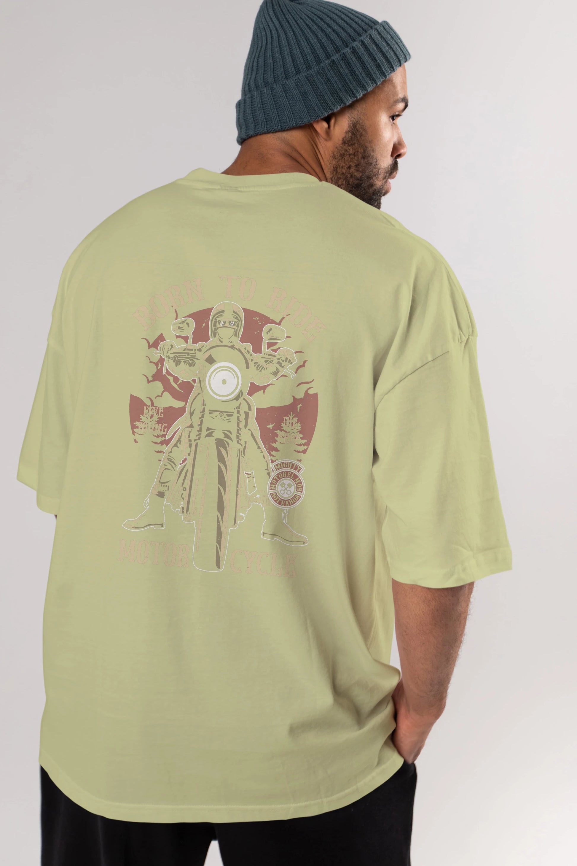 Born To Ride Arka Baskılı Oversize t-shirt Erkek Kadın Unisex %100 Pamuk