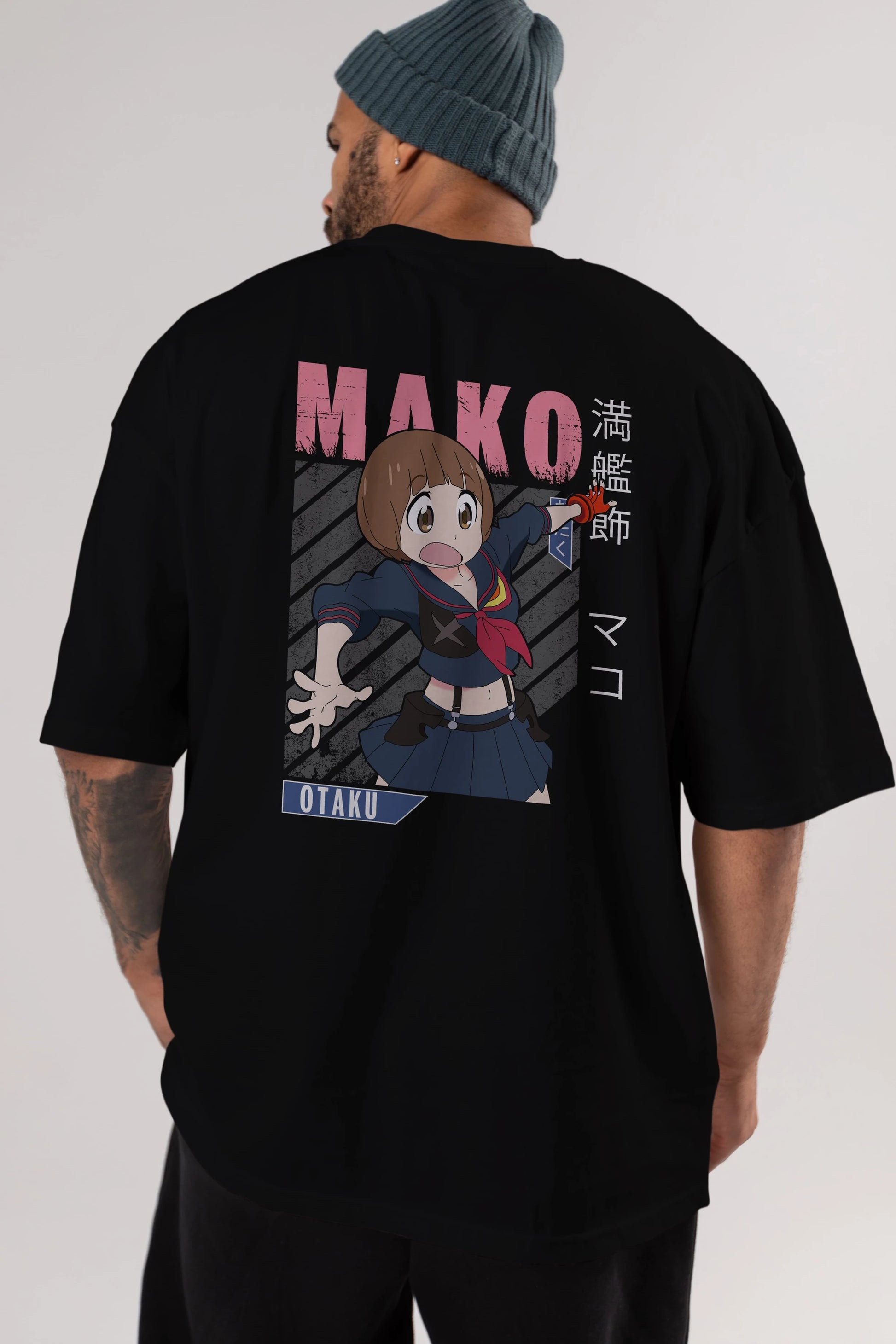 Mako Mankanshoku 2 Anime Arka Baskılı Oversize t-shirt Erkek Kadın Unisex