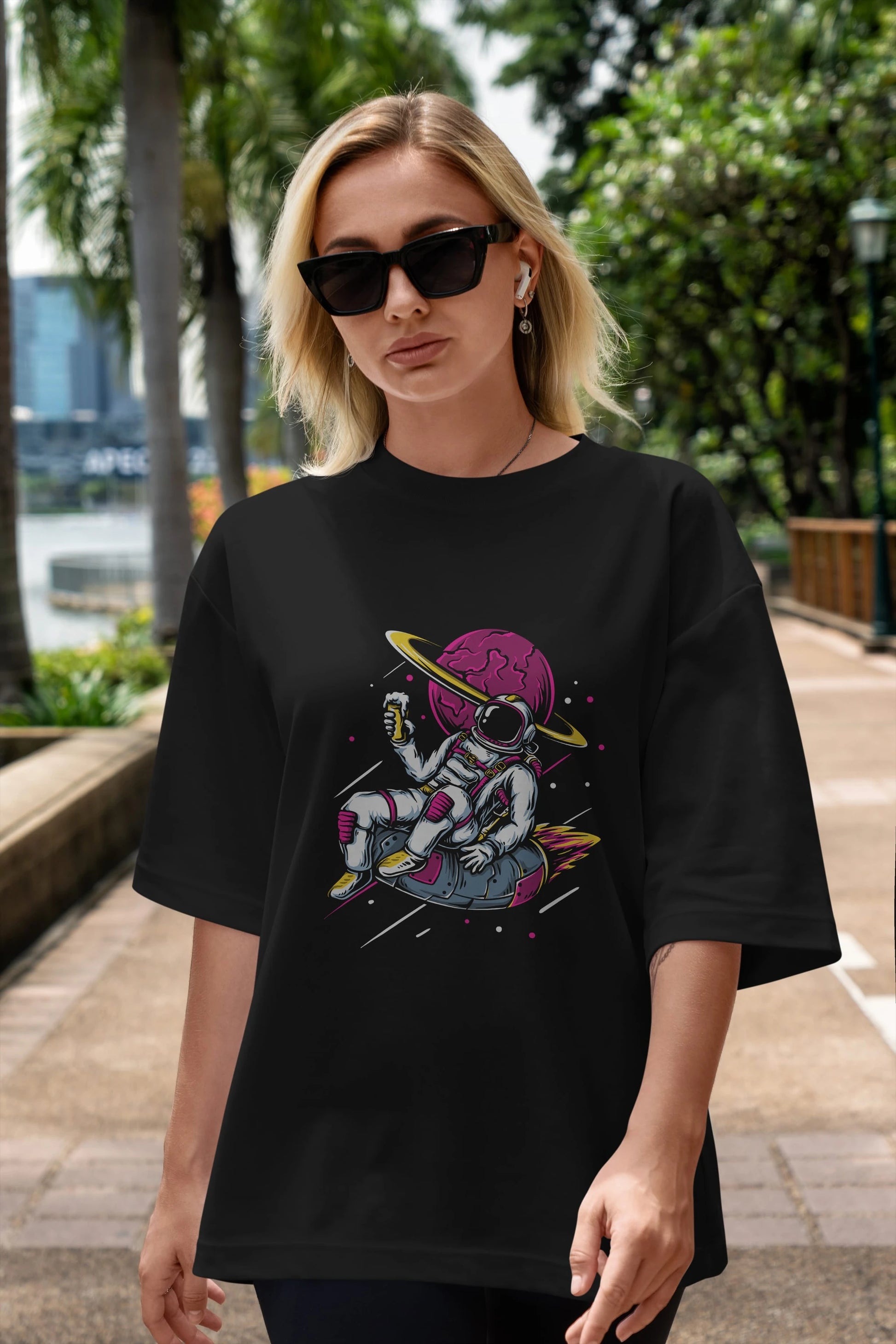 Astronaut Beer Ön Baskılı Oversize t-shirt Erkek Kadın Unisex