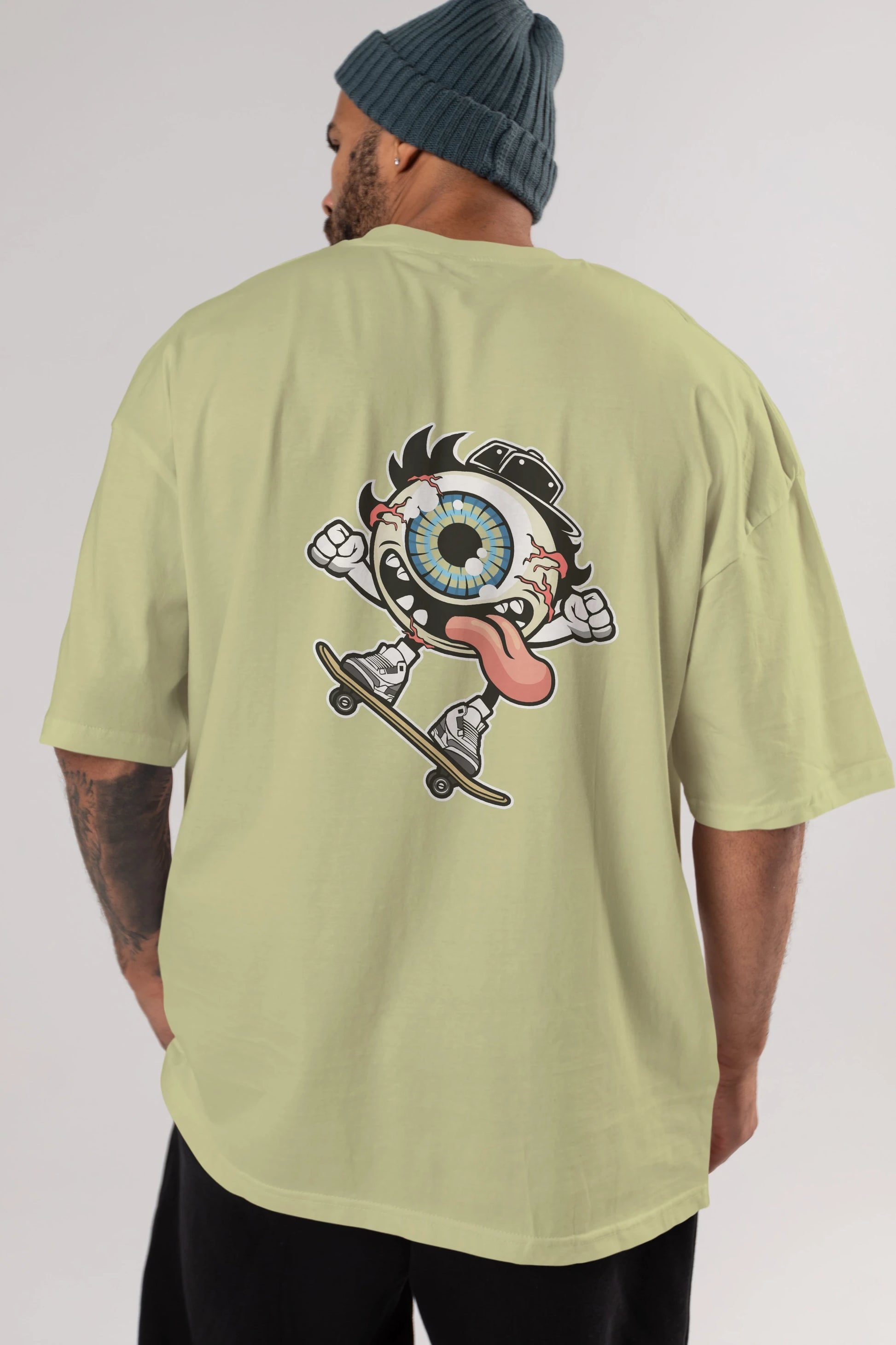 Eye Ball Skater Arka Baskılı Oversize t-shirt Erkek Kadın Unisex %100 Pamuk tişort