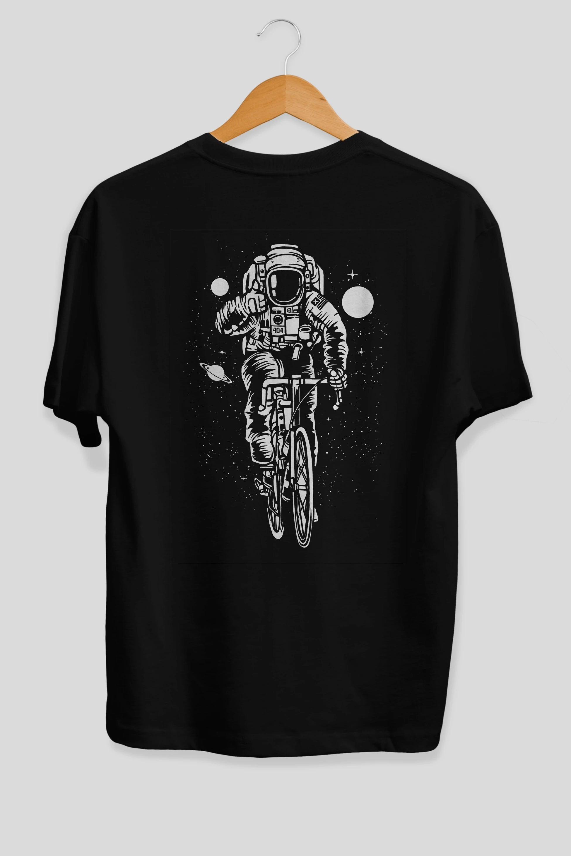 Astronaut Bicycle Arka Baskılı Oversize t-shirt Erkek Kadın Unisex %100 Pamuk
