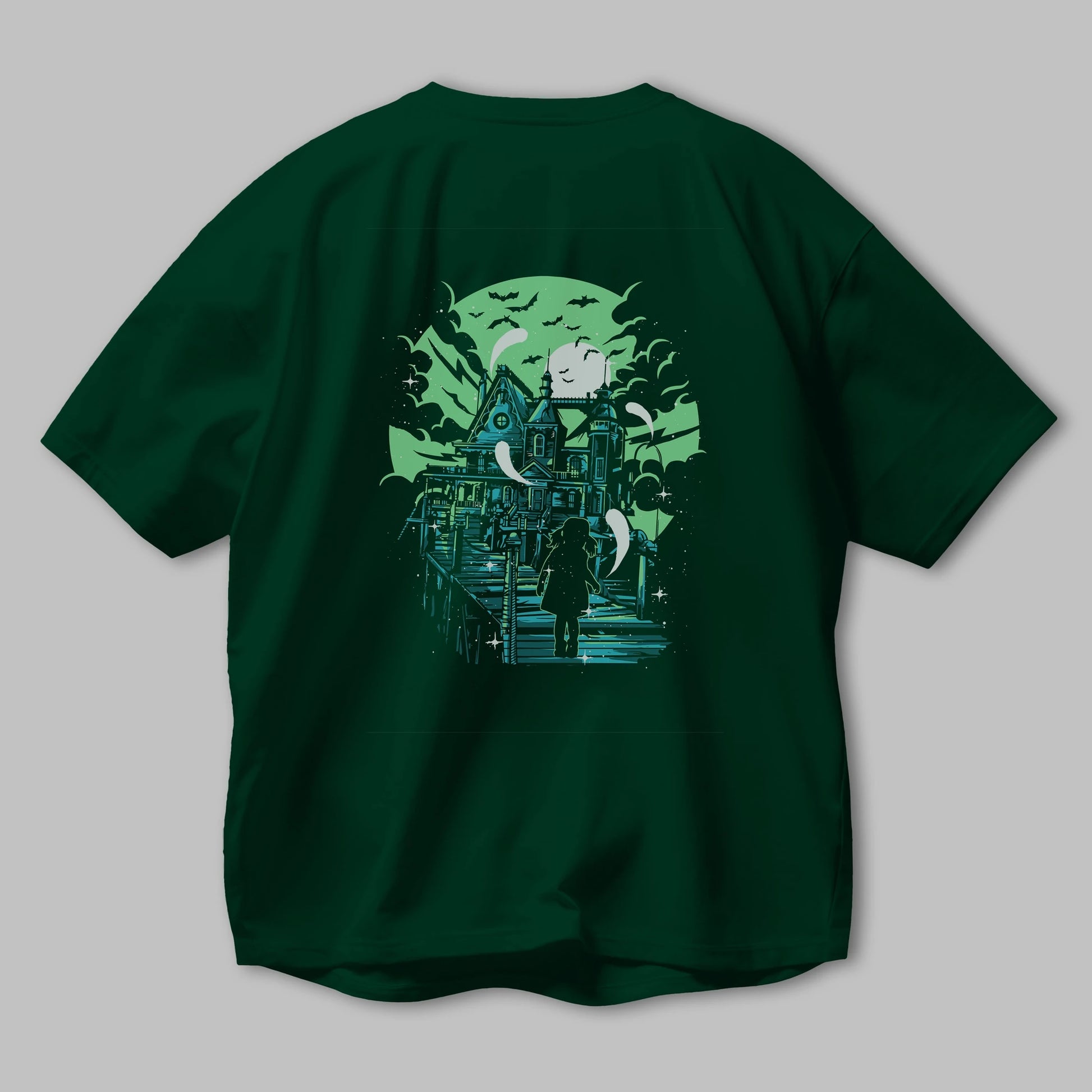 Haunted House Arka Baskılı Oversize t-shirt Erkek Kadın Unisex %100 Pamuk
