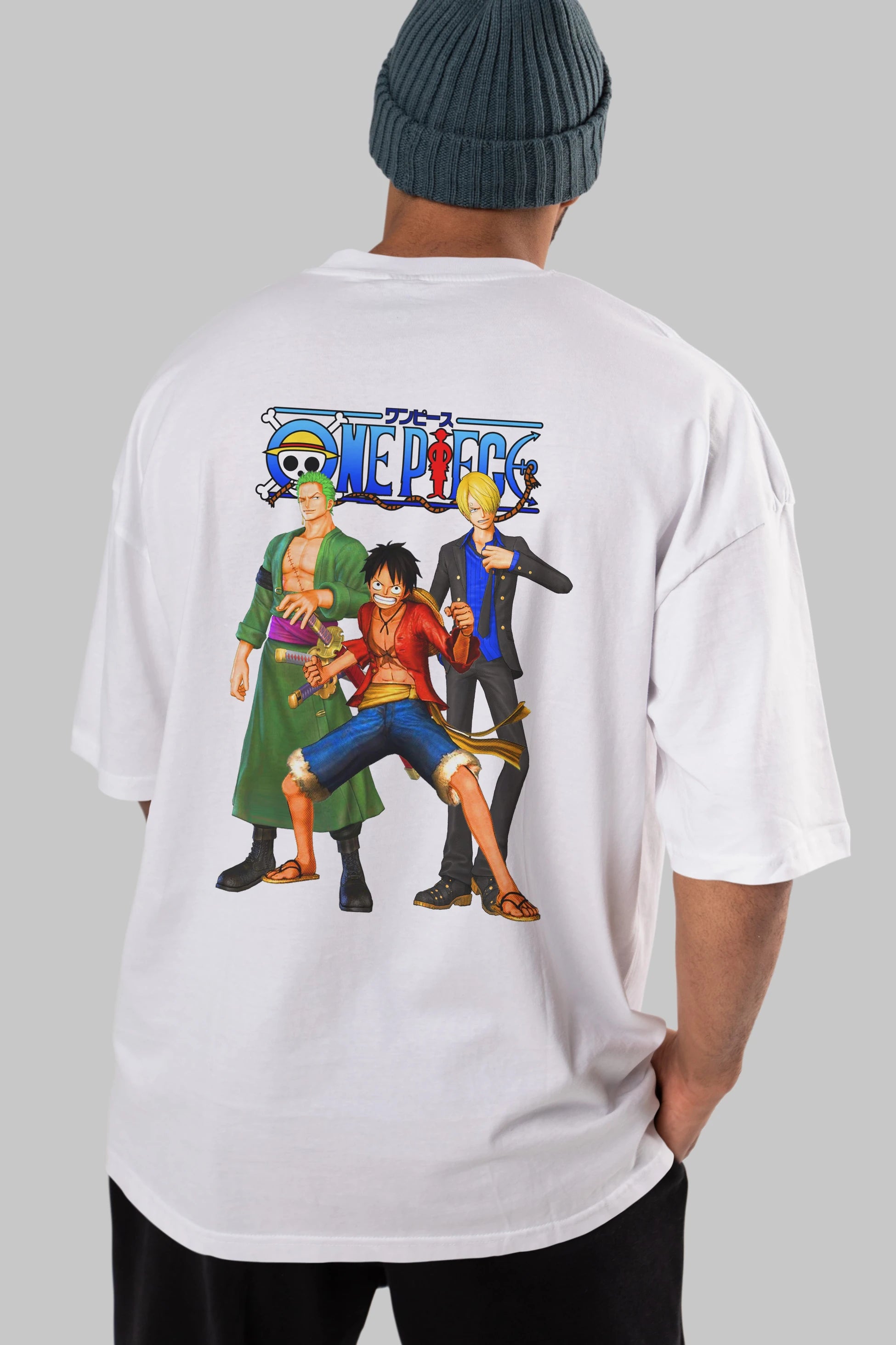 Luffy Sanji Zoro Anime Arka Baskılı Oversize t-shirt Erkek Kadın Unisex %100 pamuk tişort