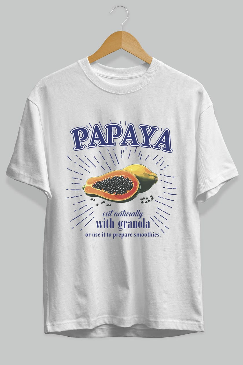 Papaya Ön Baskılı Oversize t-shirt Erkek Kadın Pamuk Bisiklet Yaka tişort