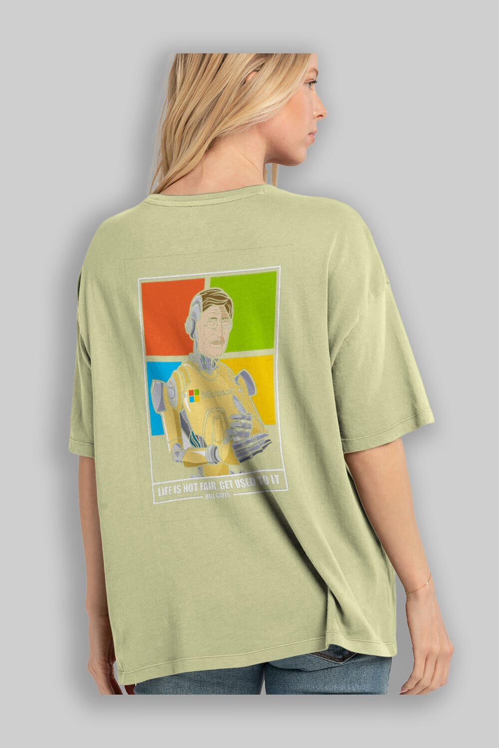 Bill Gates Robot Human Arka Baskılı Oversize t-shirt Erkek Kadın Unisex %100 Pamuk tişort