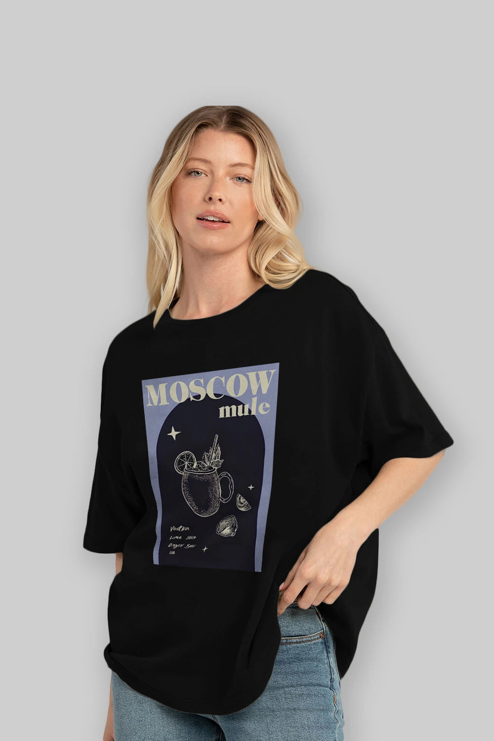 Moscow Mule Ön Baskılı Oversize t-shirt Erkek Kadın Unisex %100 Pamuk Bisiklet Yaka tişort