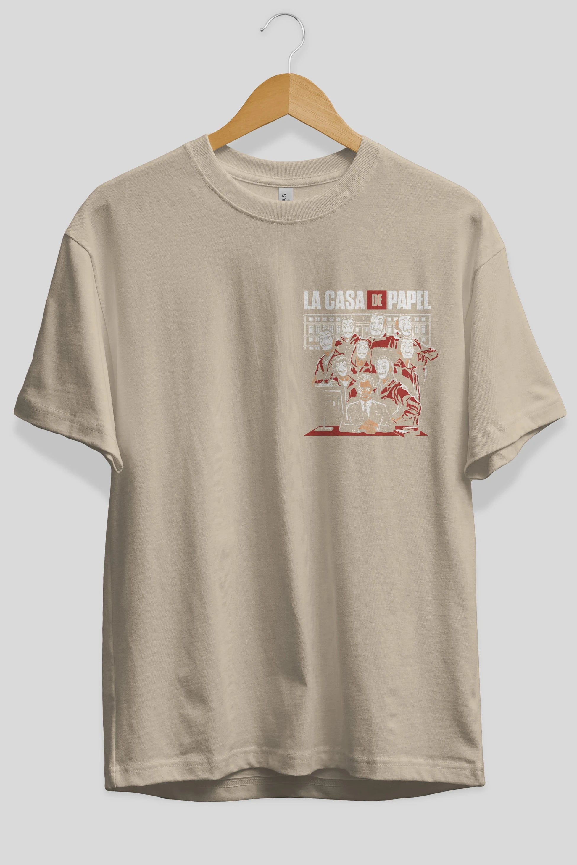 La Casa De Papel (5) Ön Sol Baskılı Oversize t-shirt Erkek Kadın Unisex %100 Pamuk Bisiklet Yaka tişort