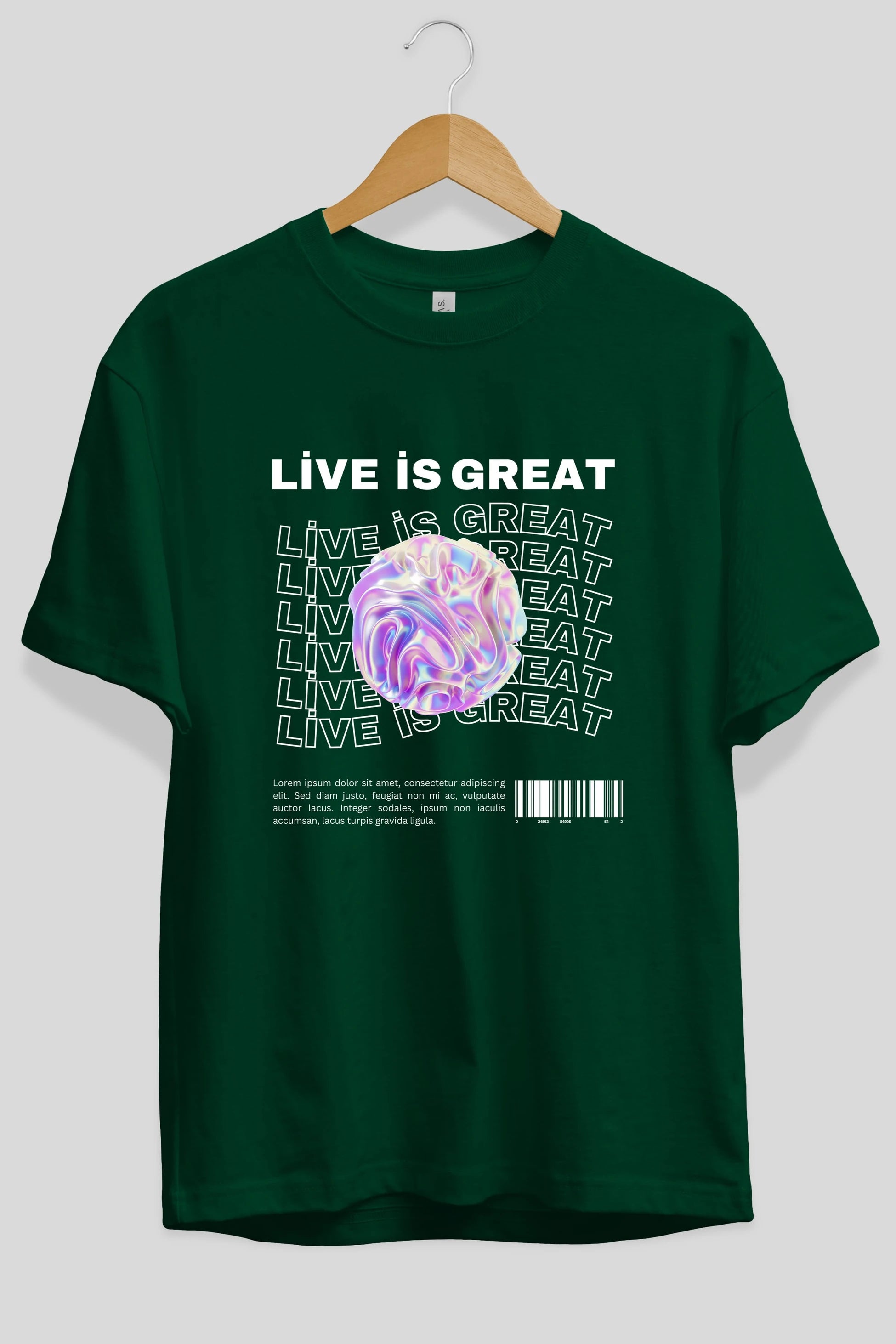 Live is Great Yazılı Ön Baskılı Oversize t-shirt Erkek Kadın Unisex