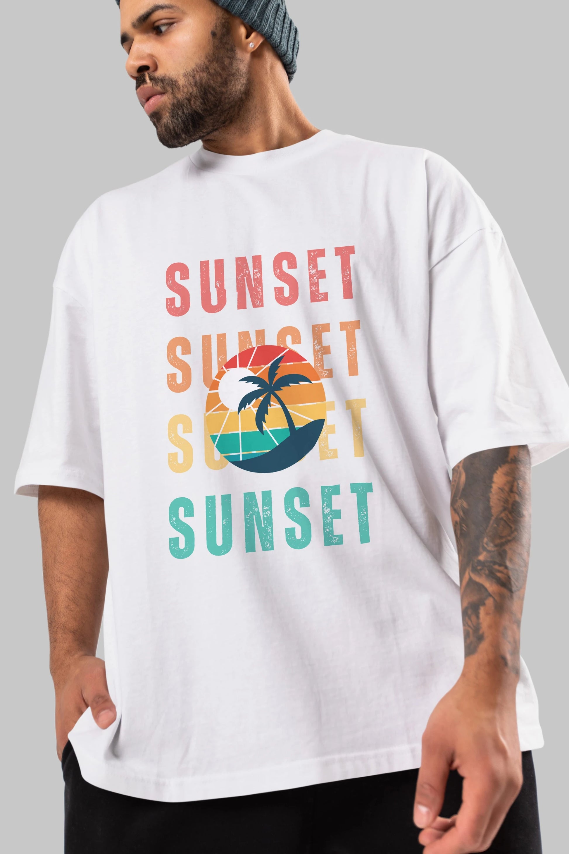 Sunset Yazılı Ön Baskılı Oversize t-shirt Erkek Kadın Unisex