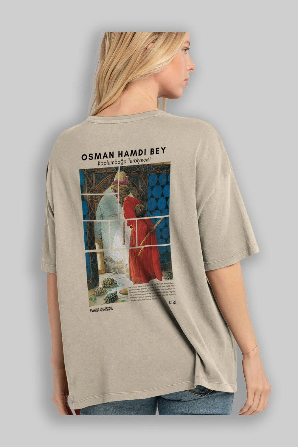 Osman Hamdi Bey Arka Baskılı Oversize t-shirt Erkek Kadın Bisiklet Yaka Pamuk tişort