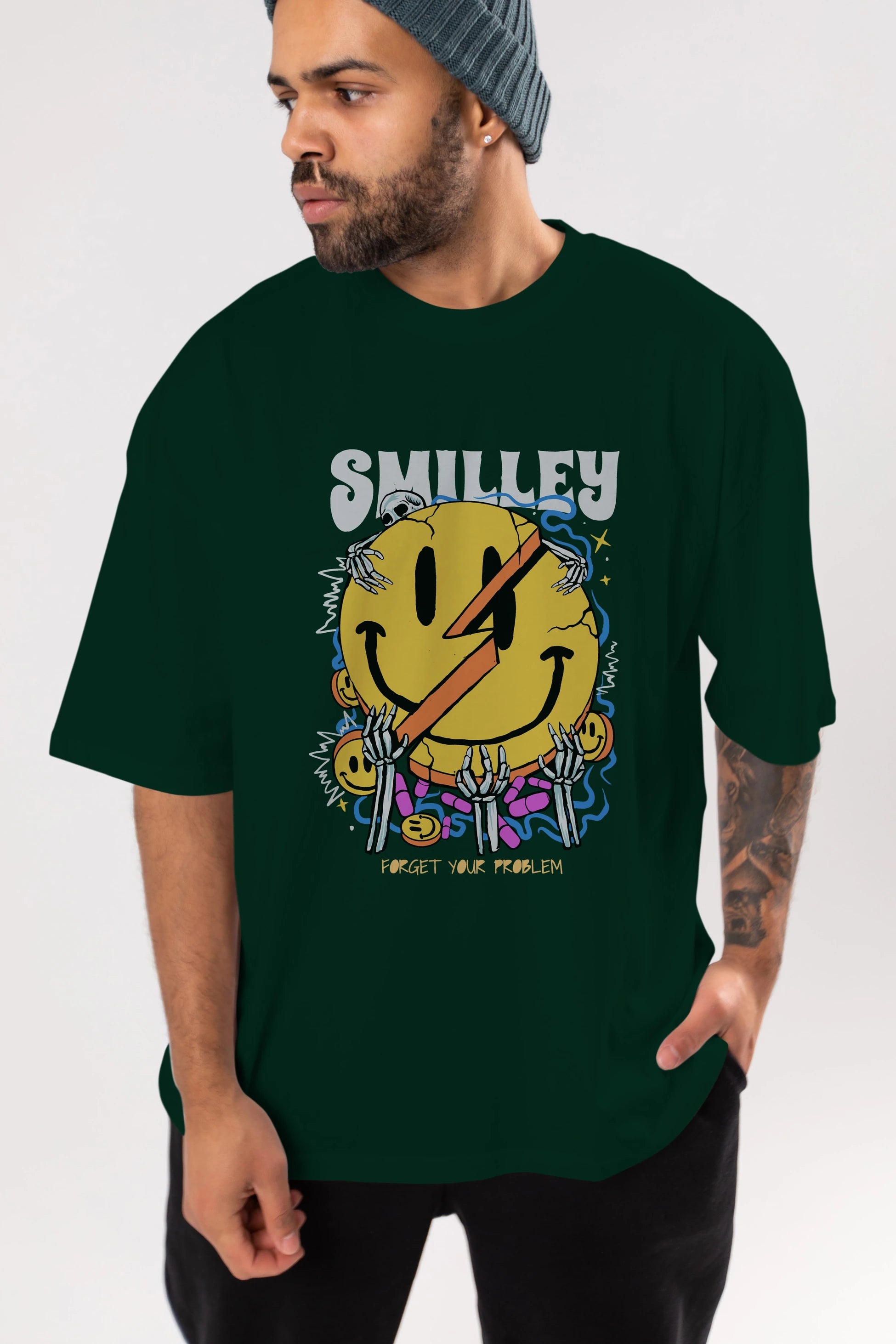 Smilley Streetwear Ön Baskılı Oversize t-shirt Erkek Kadın Unisex