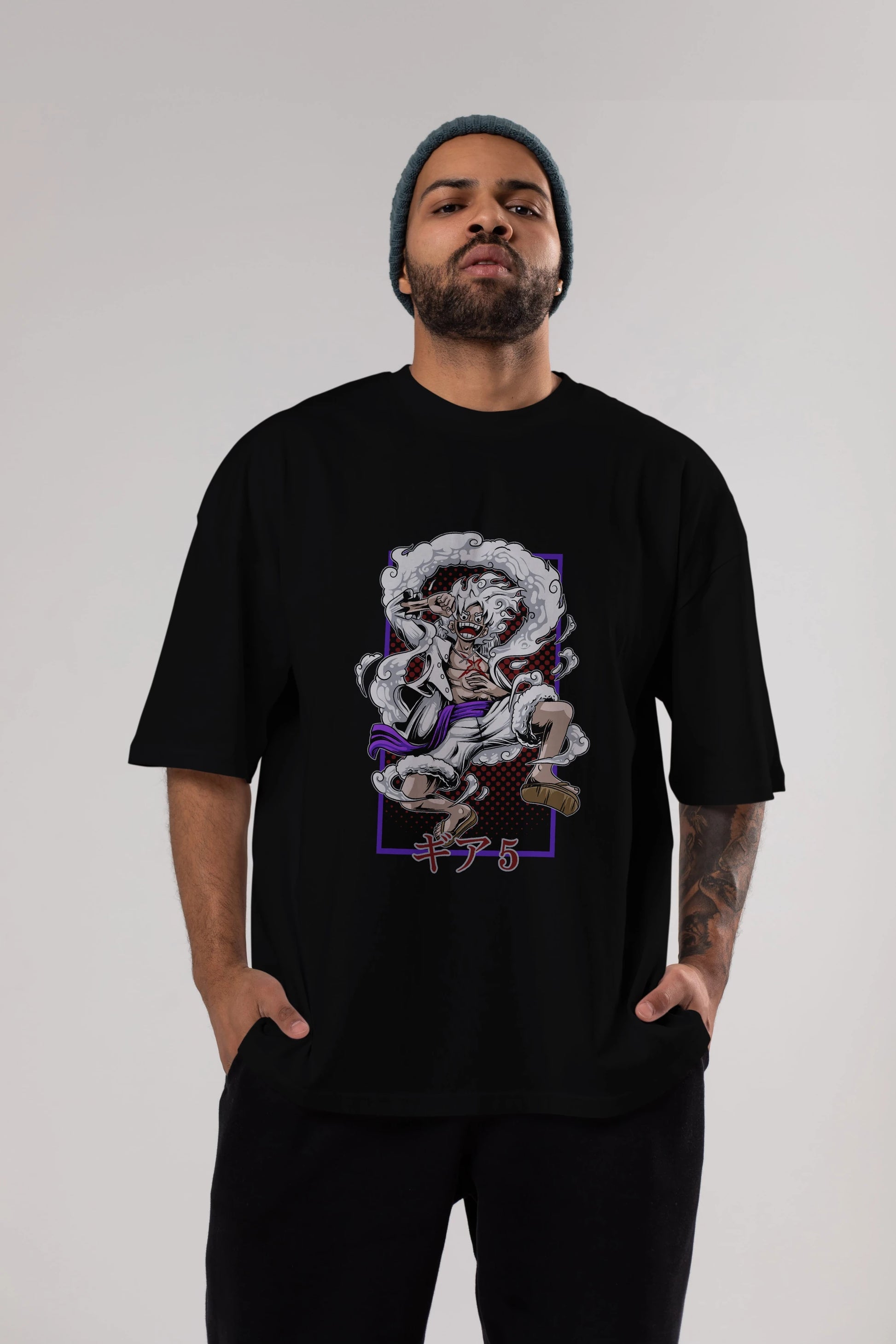 LUFFY GEAR 5 RECUADRO Anime Ön Baskılı Oversize t-shirt %100 pamuk Erkek Kadın Unisex