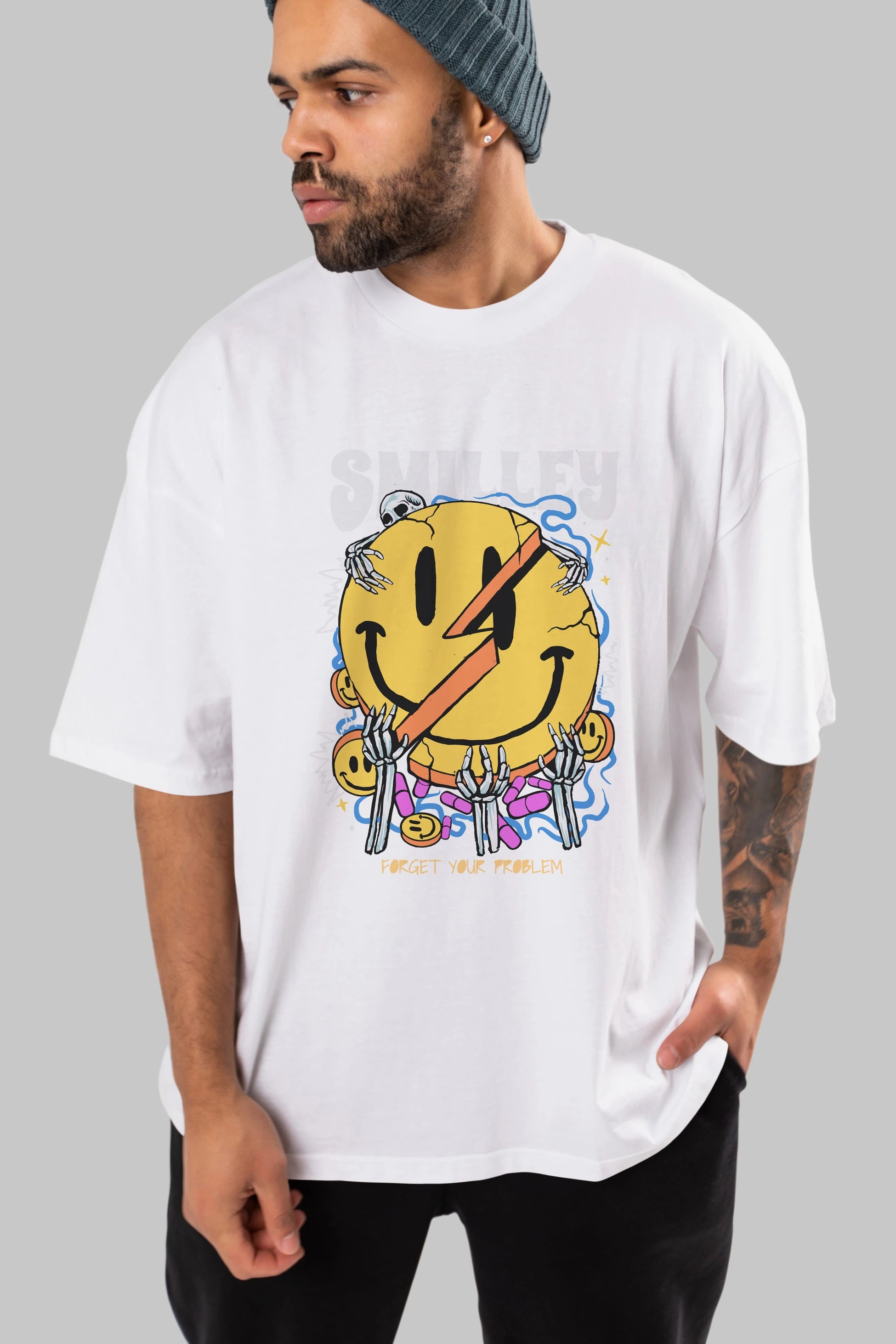 Smilley Streetwear Ön Baskılı Oversize t-shirt Erkek Kadın Unisex