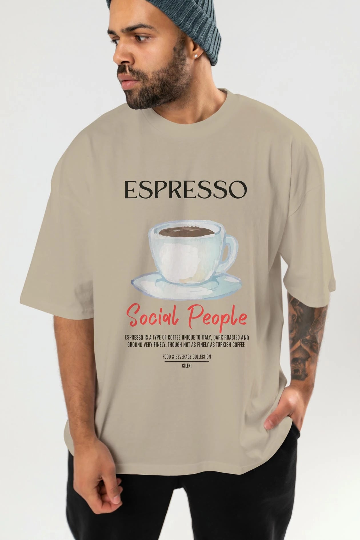 Espresso Kokteyl Serisi ön Baskılı Oversize t-shirt Erkek Kadın %100 Pamuk Bisiklet Yaka tişort