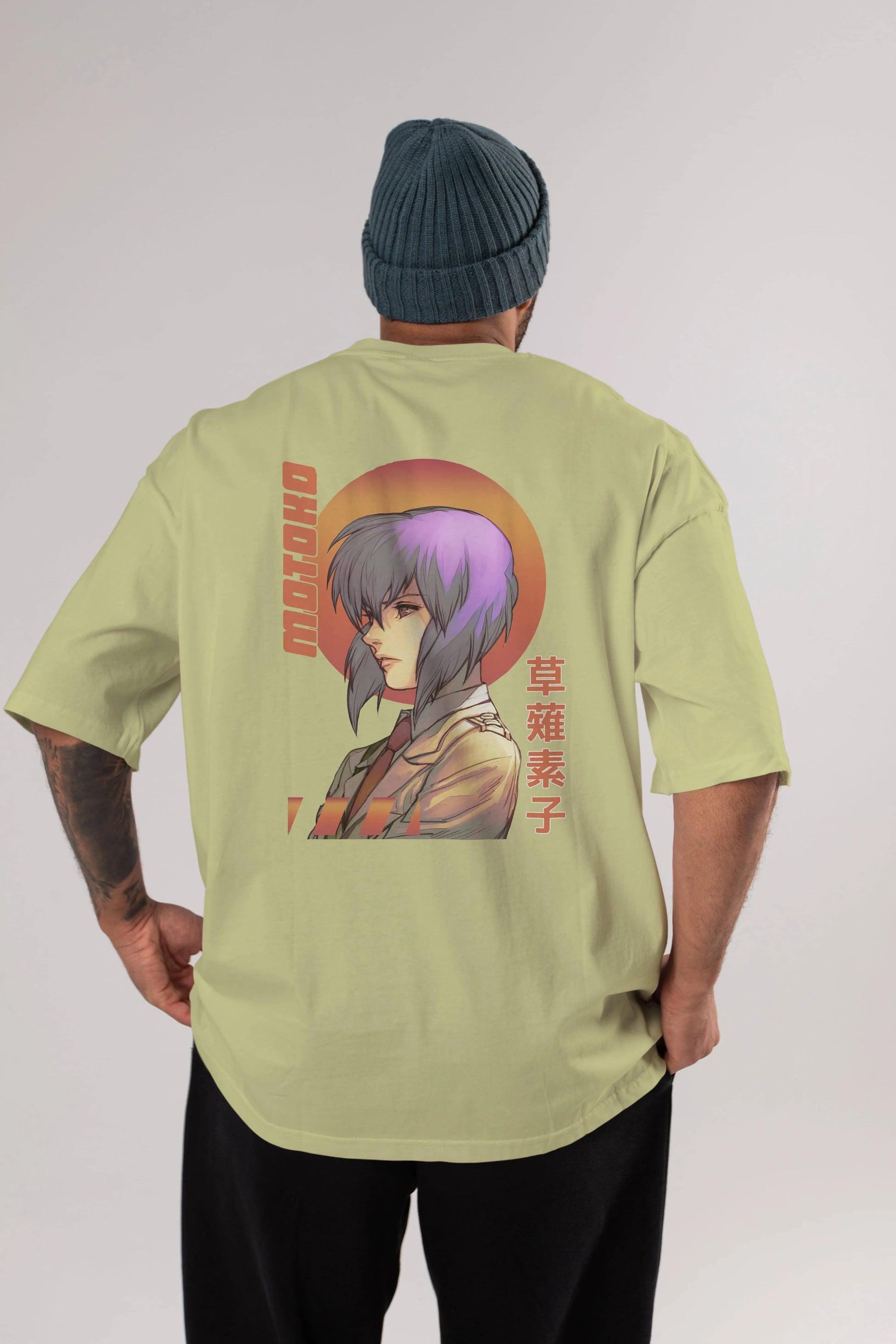 Motoko Kusanagi 10 Anime Arka Baskılı Oversize t-shirt Erkek Kadın Unisex