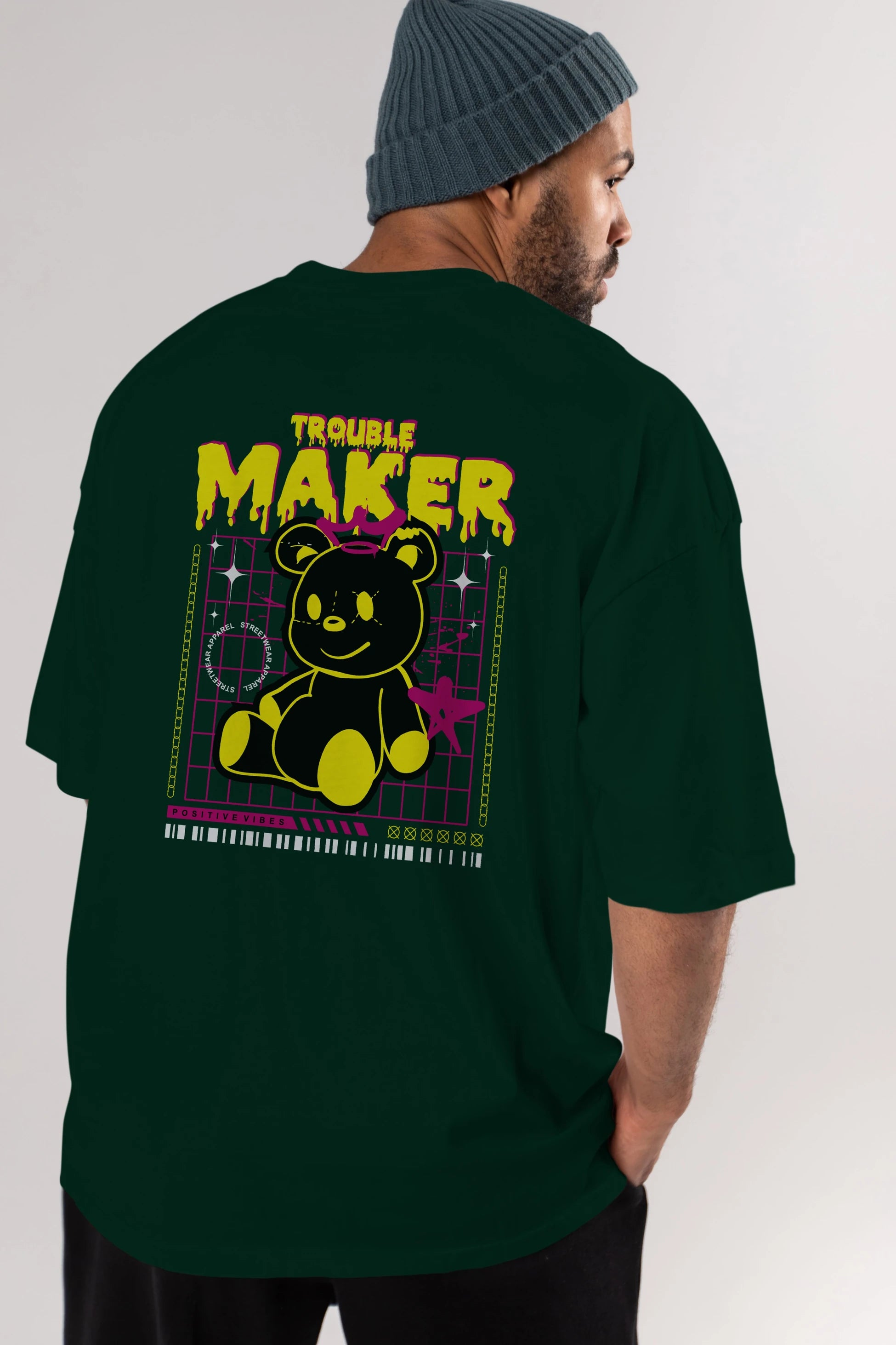 Teddy Bear Trouble Maker Arka Baskılı Oversize t-shirt Erkek Kadın Unisex