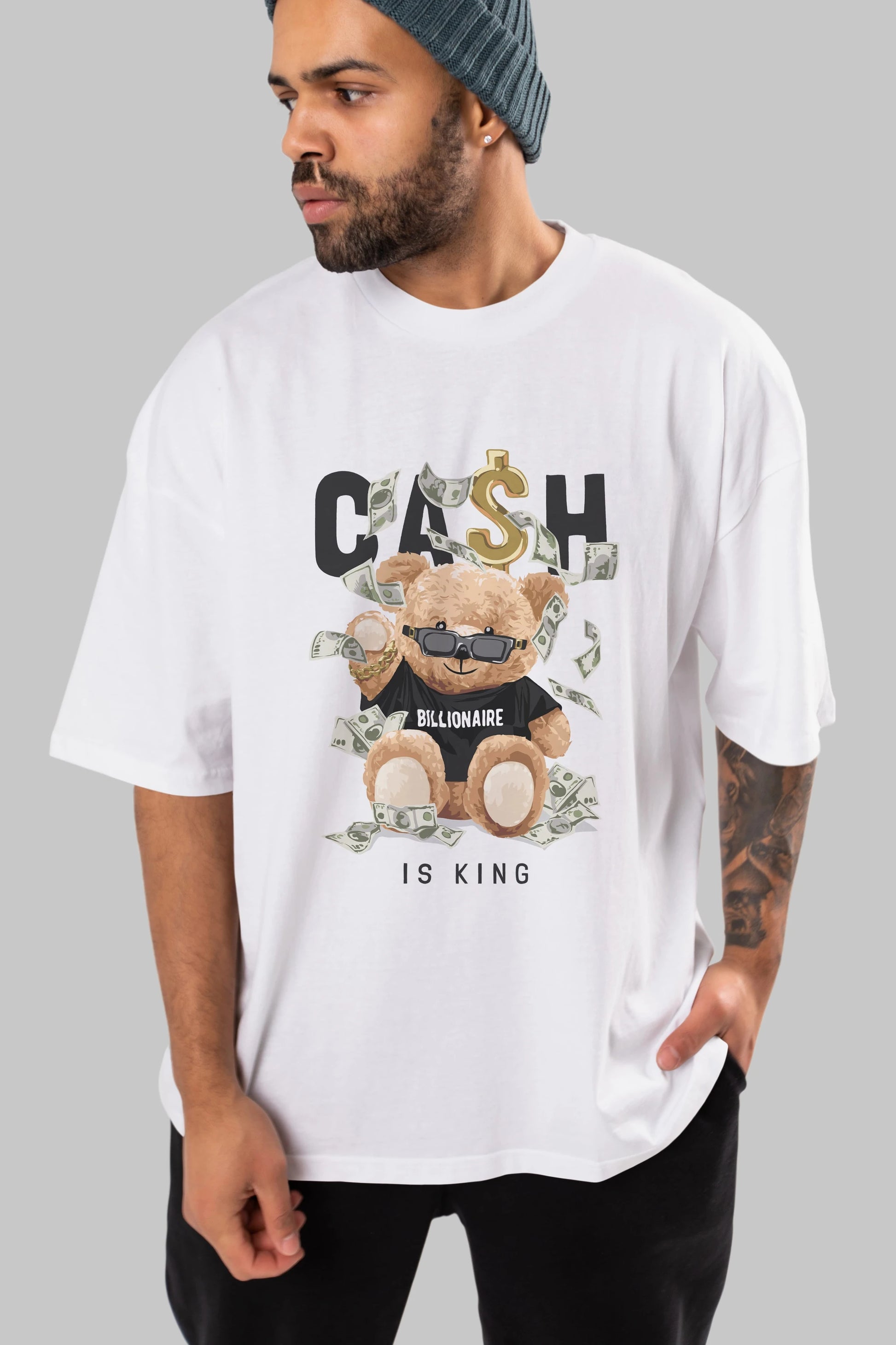 Teddy Bear Billionaire Ön Baskılı Oversize t-shirt Erkek Kadın Unisex %100 Pamuk