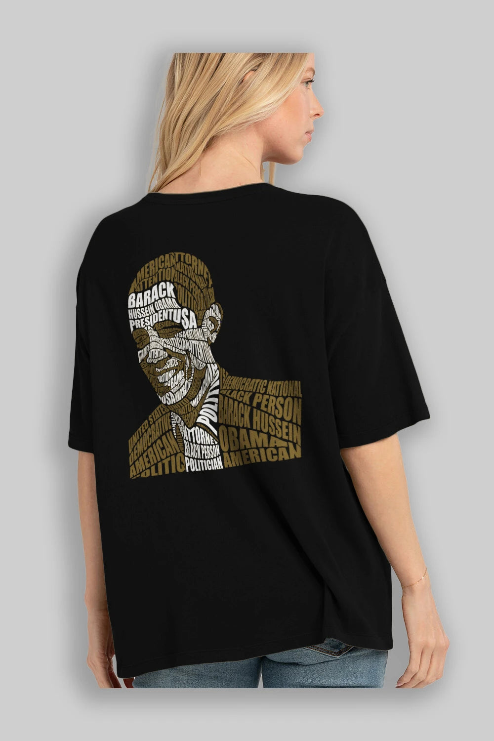 Obama Calligram Arka Baskılı Oversize t-shirt %100 pamuk Erkek Kadın Unisex