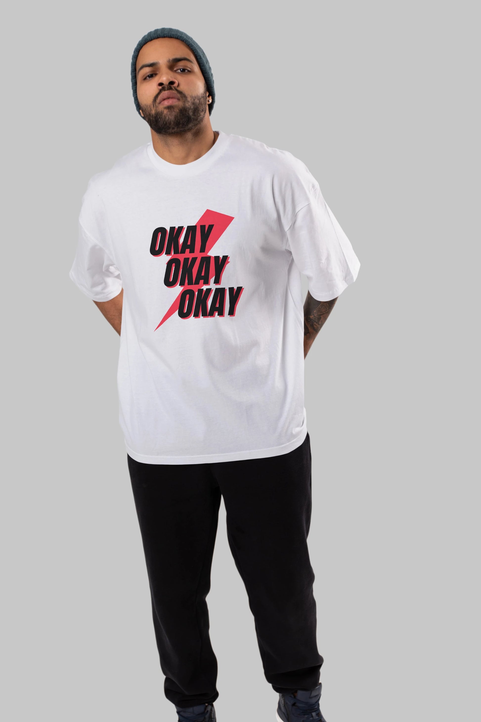Okay Ön Baskılı Oversize t-shirt Erkek Kadın Unisex