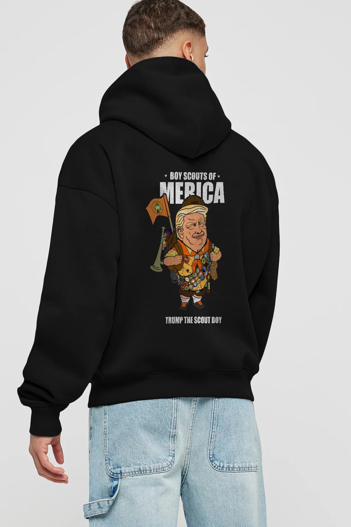 Trump Scout Boy Arka Baskılı Hoodie Oversize Kapüşonlu Sweatshirt Erkek Kadın Unisex