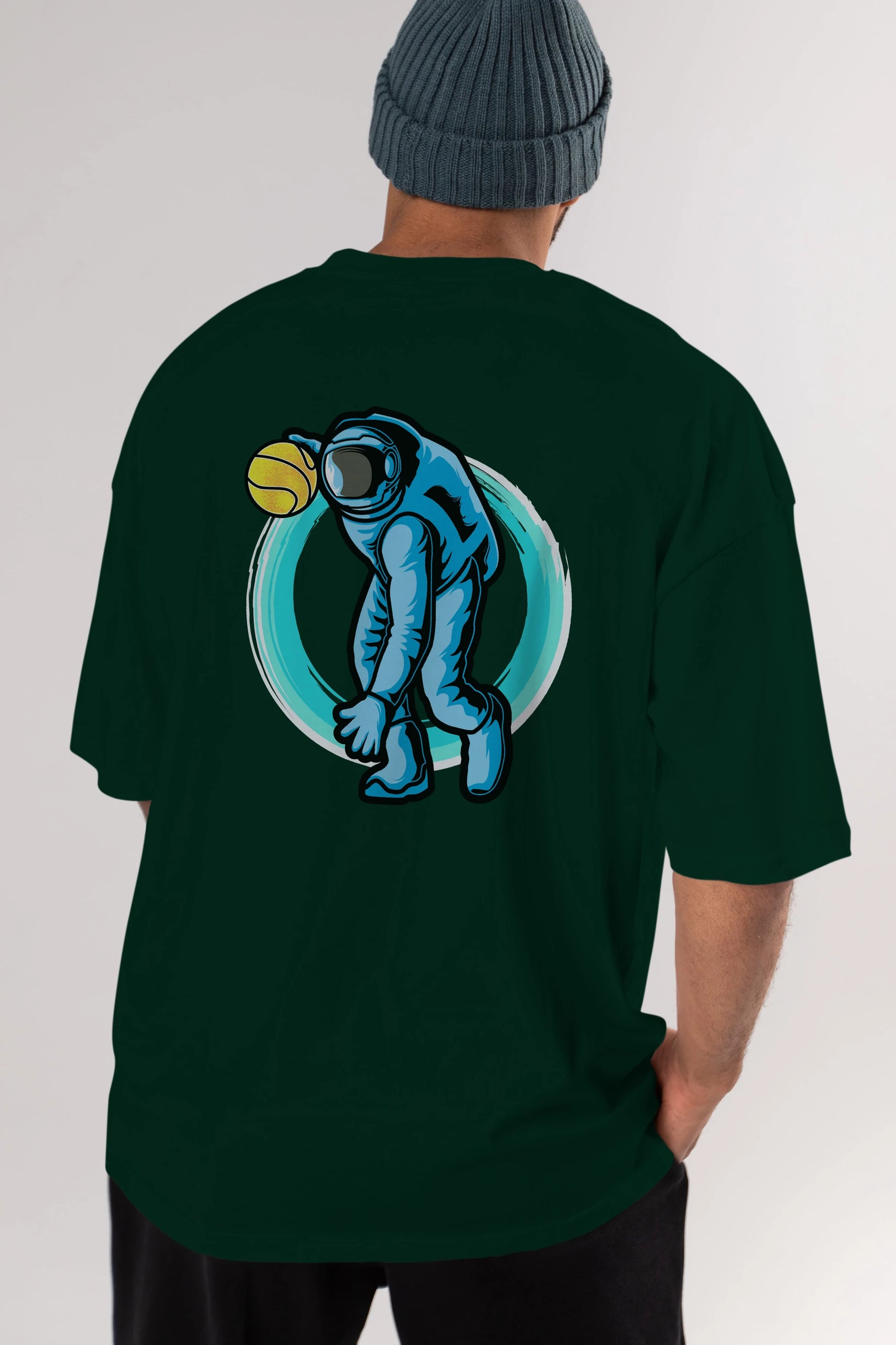 Astronaut Dribble Arka Baskılı Oversize t-shirt Erkek Kadın Unisex