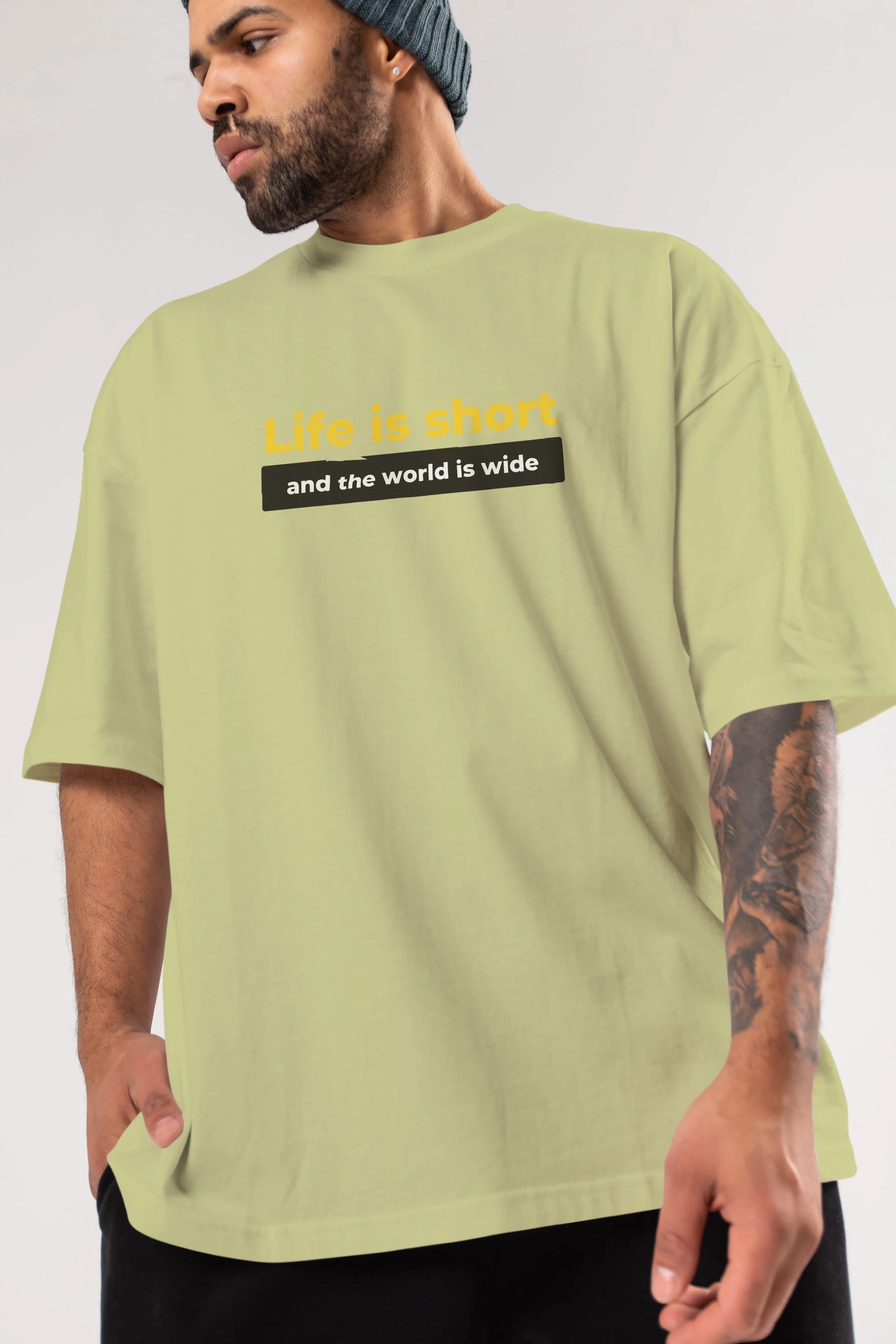 Life is Short Yazılı Ön Baskılı Oversize t-shirt Erkek Kadın Unisex