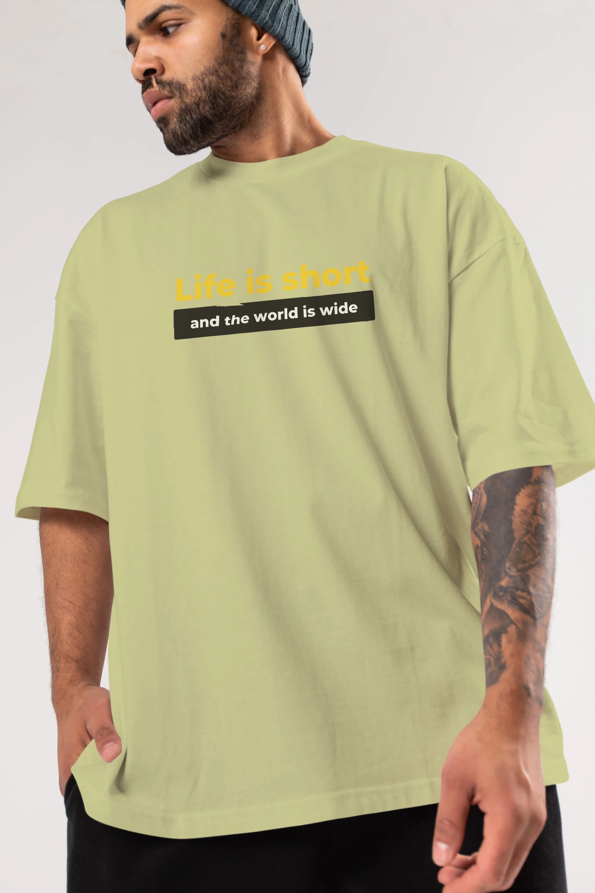 Life is Short Yazılı Ön Baskılı Oversize t-shirt Erkek Kadın Unisex