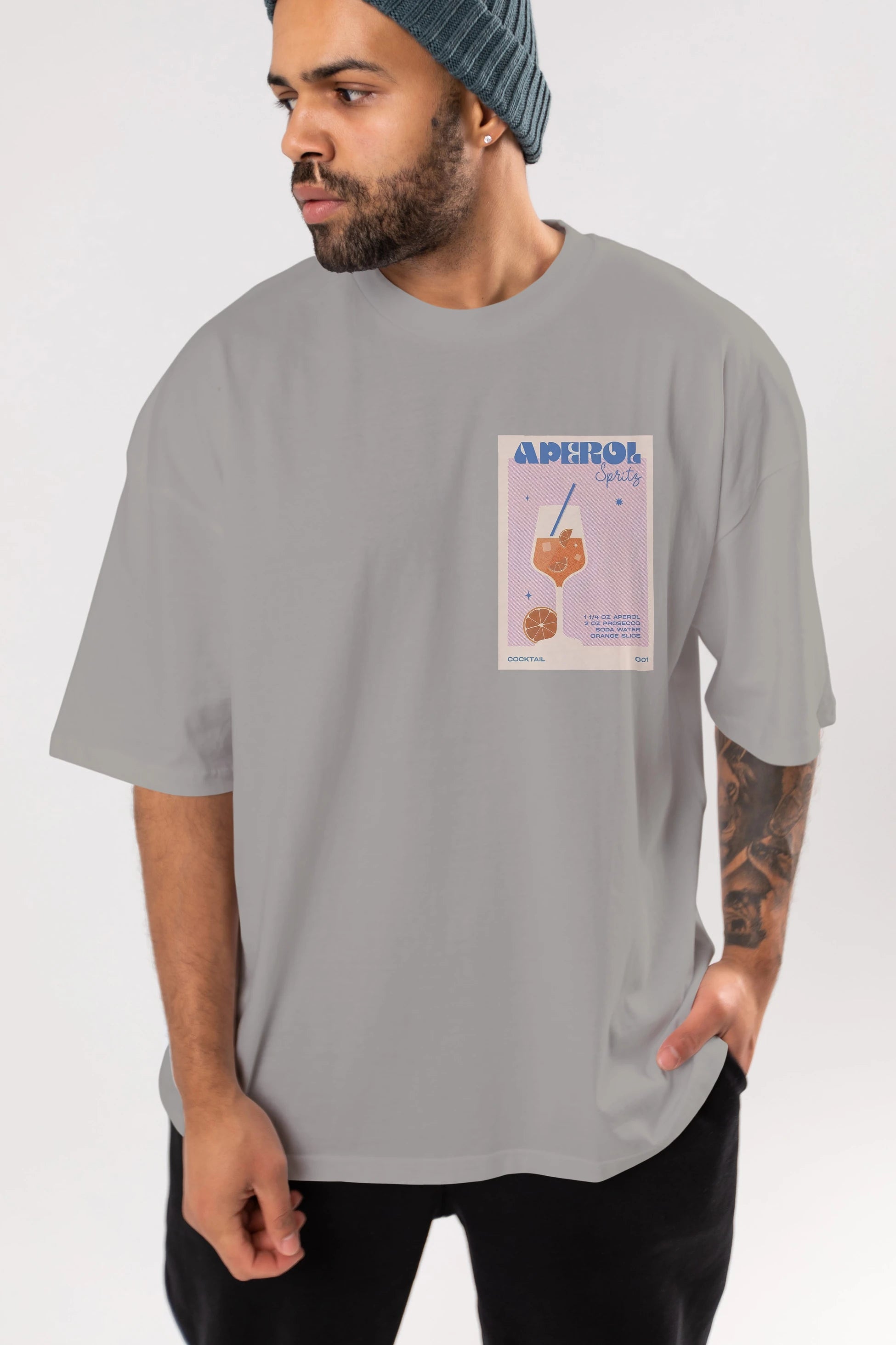 Aperol Spritz Ön Sol Baskılı Oversize t-shirt Erkek Kadın Unisex %100 Pamuk Bisiklet Yaka tişort