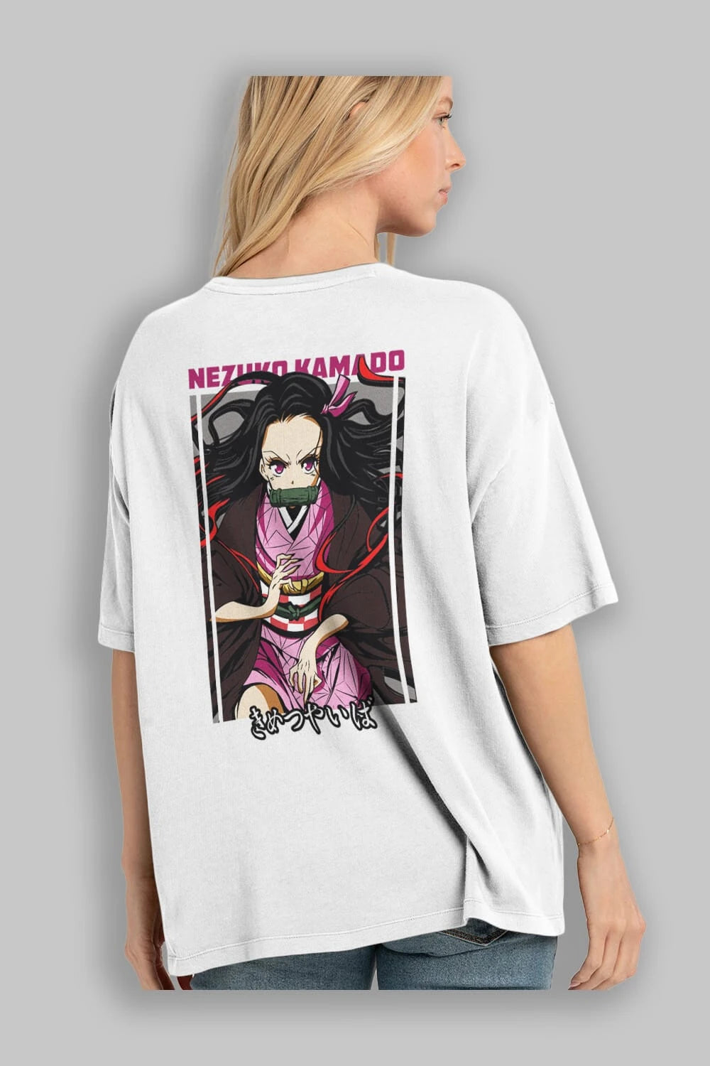 Nezuko Kamado 1 Anime Arka Baskılı Oversize t-shirt Erkek Kadın Unisex