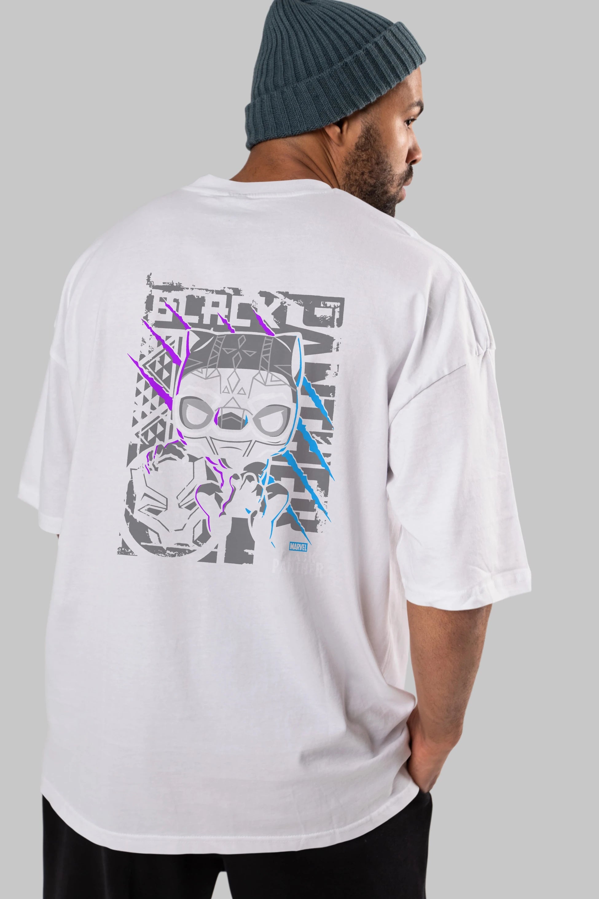 Black Panther Arka Baskılı Oversize t-shirt Erkek Kadın Unisex %100 Pamuk Bisiklet Yaka tişort