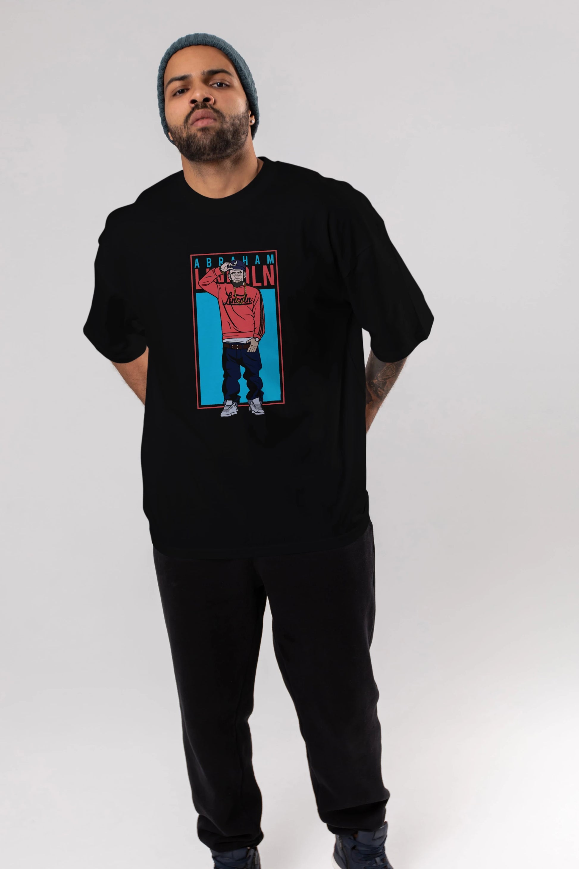 Abraham Lincoln Ön Baskılı Oversize t-shirt Erkek Kadın Unisex %100 Pamuk tişort