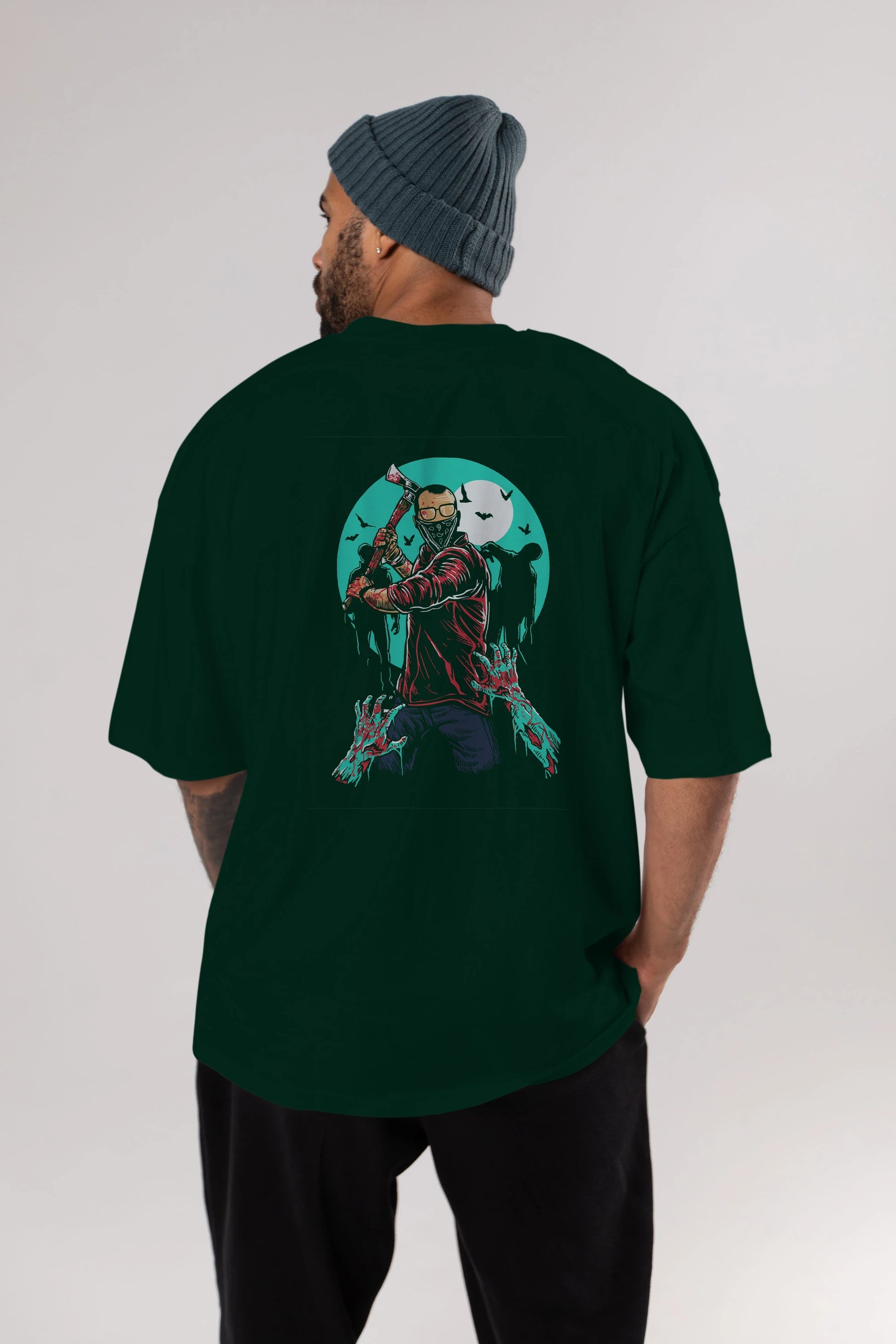 Zombie Killer Arka Baskılı Oversize t-shirt Erkek Kadın Unisex %100 Pamuk