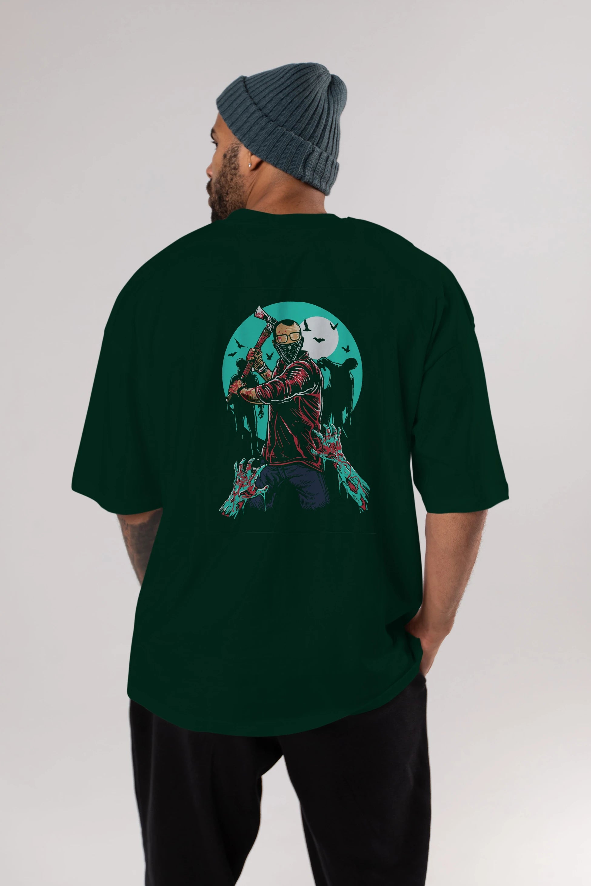 Zombie Killer Arka Baskılı Oversize t-shirt Erkek Kadın Unisex %100 Pamuk