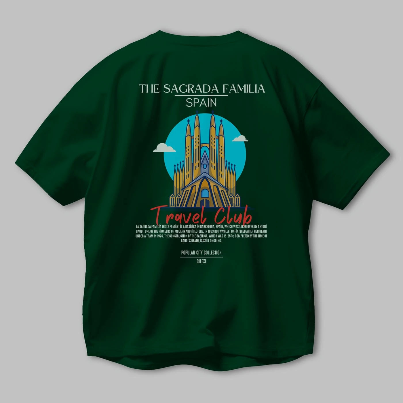 The Sagrada Familia Spain Arka Baskılı Oversize t-shirt Erkek Kadın Pamuk Bisiklet Yaka tişort