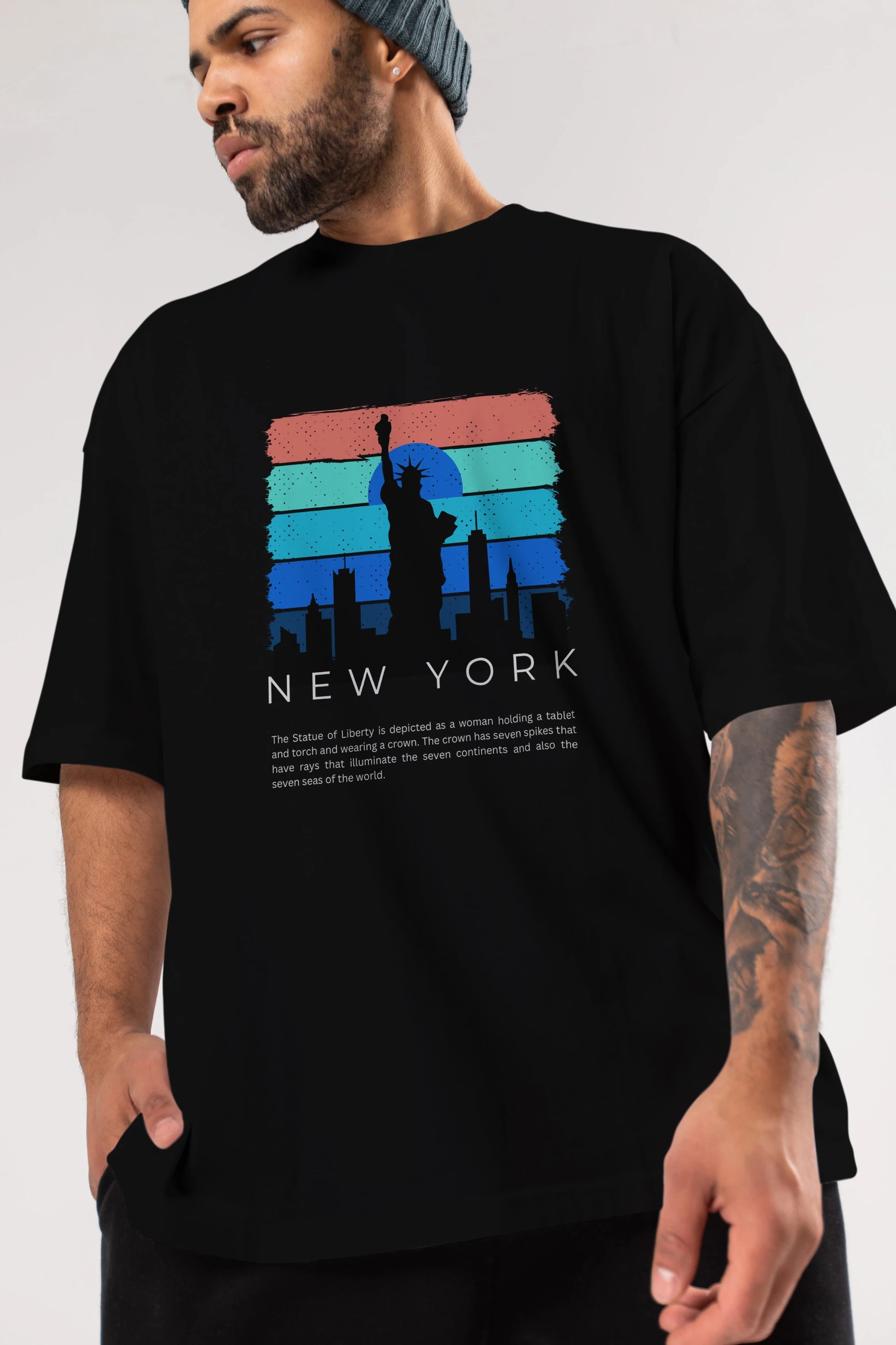 New York Yazılı Ön Baskılı Oversize t-shirt Erkek Kadın Unisex
