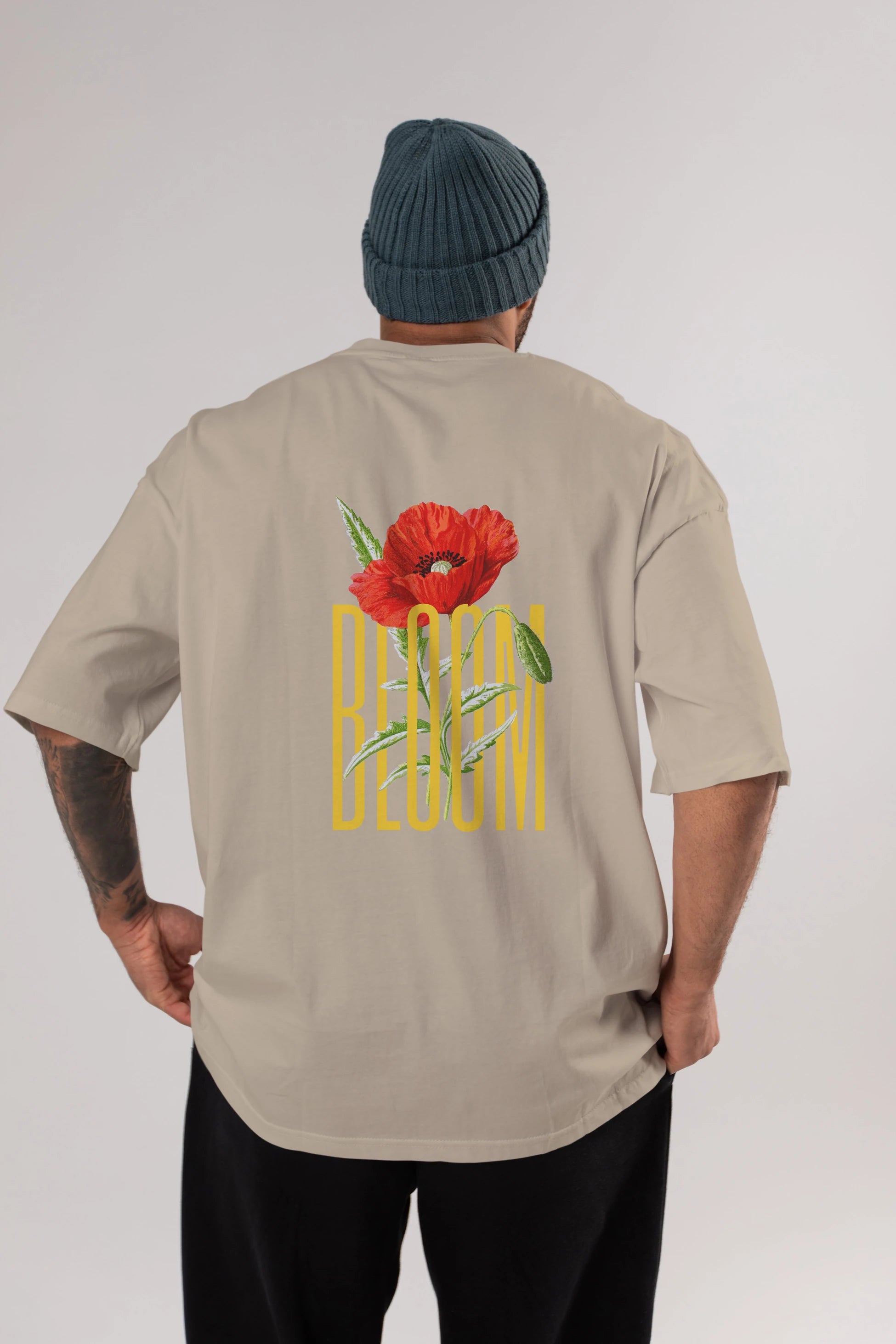 Bloom Flower Arka Baskılı Oversize t-shirt Erkek Kadın Unisex