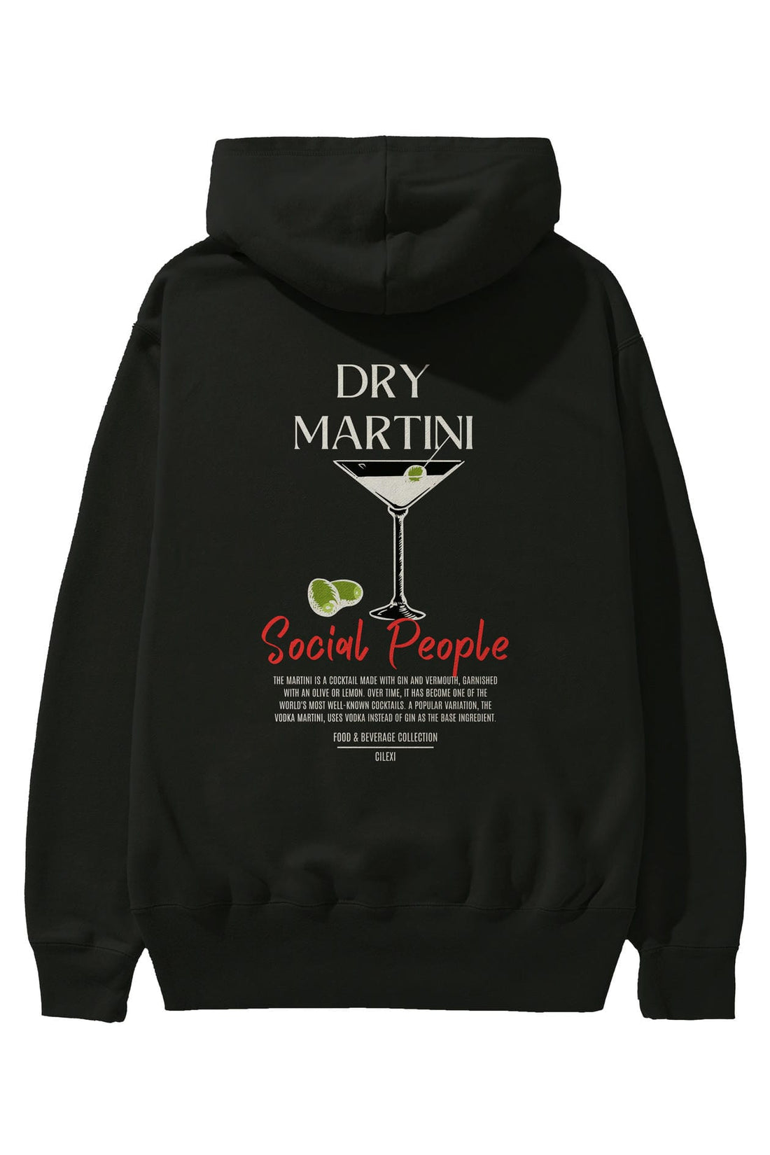 Dry Martini Kokteyl Arka Baskılı Hoodie Oversize Kapüşonlu Sweatshirt Erkek Kadın