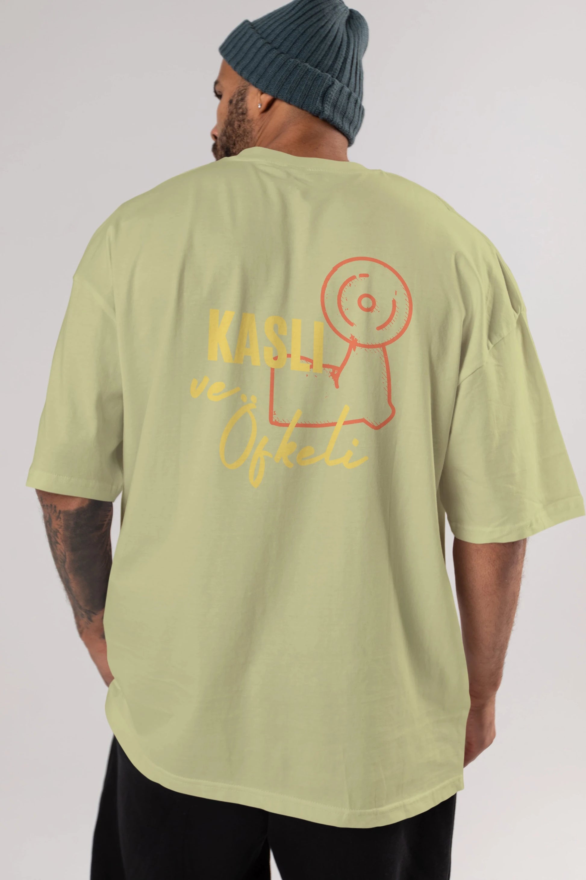 Kaslı ve Öfkeli Yazılı Arka Baskılı Oversize t-shirt Erkek Kadın Unisex