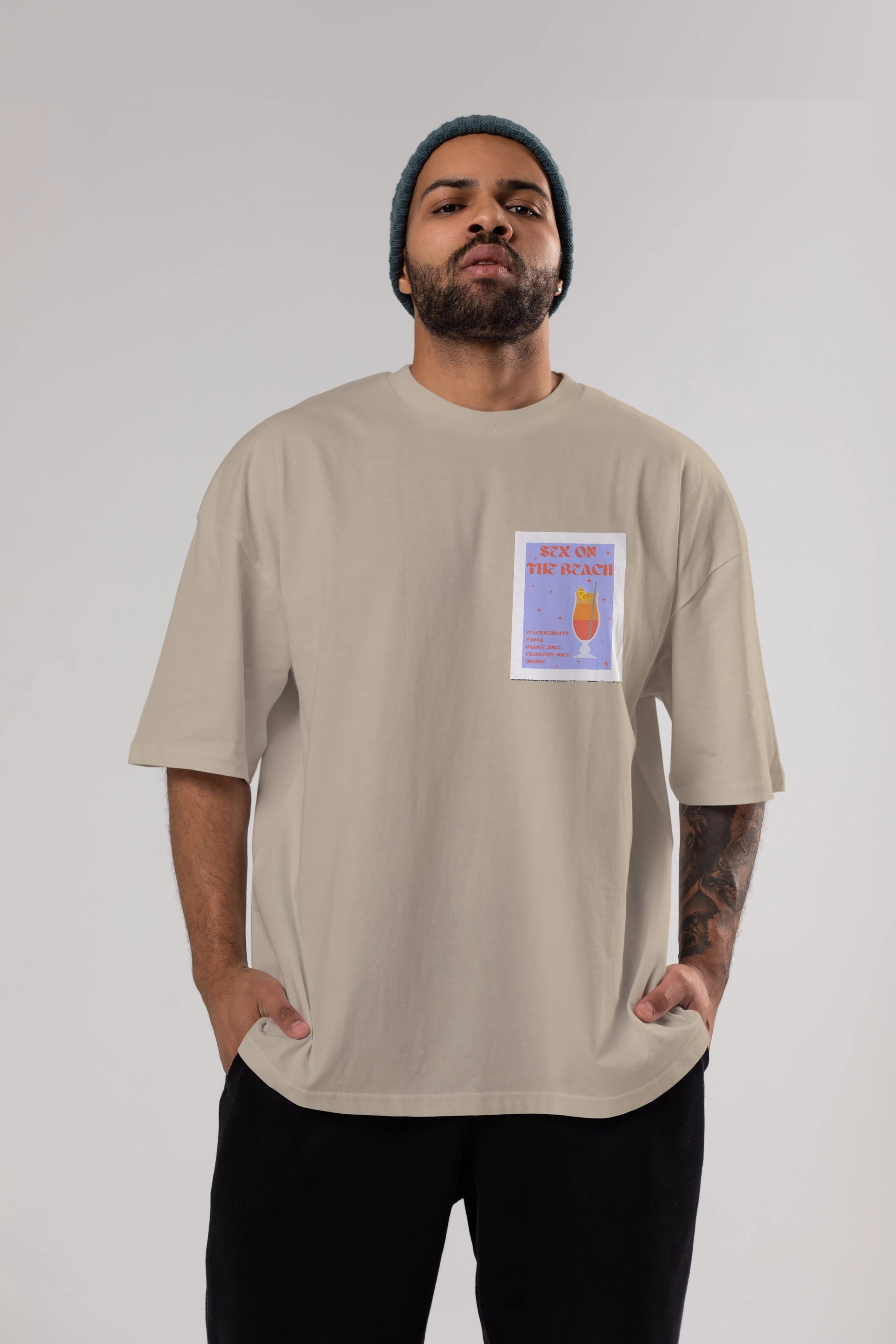 Sex On The Beach Ön Sol Baskılı Oversize t-shirt Erkek Kadın Unisex %100 Pamuk Bisiklet Yaka tişort