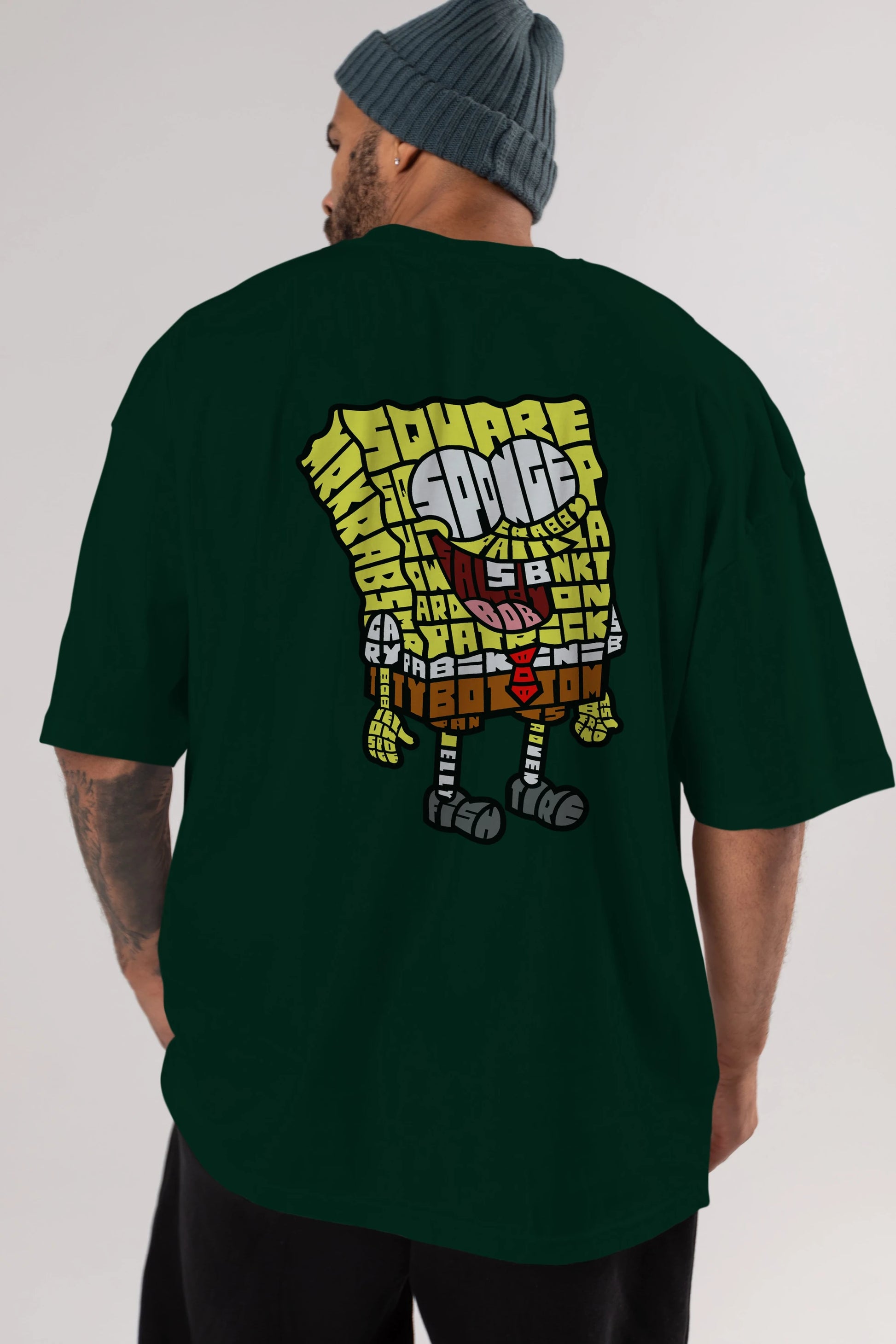 Yellow Sponge Arka Baskılı Oversize t-shirt %100 pamuk Erkek Kadın Unisex